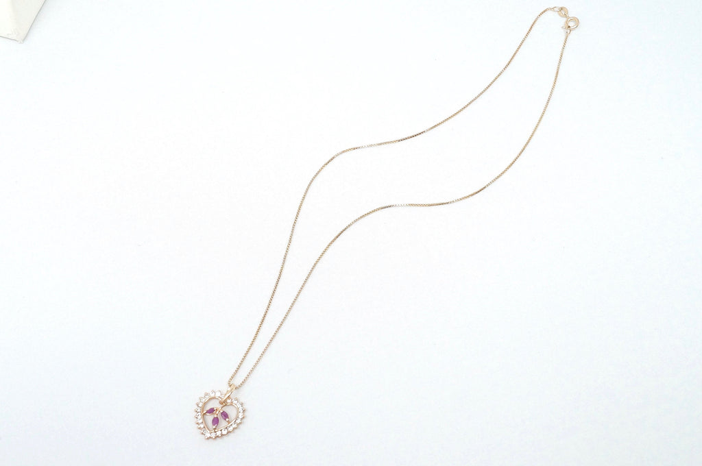 Vtg Ruby Simulated Heart Accented Rose Gold Vermeil Sterling Silver Necklace 18" | Jewelry > Necklaces > Pendants | Wiccan Center