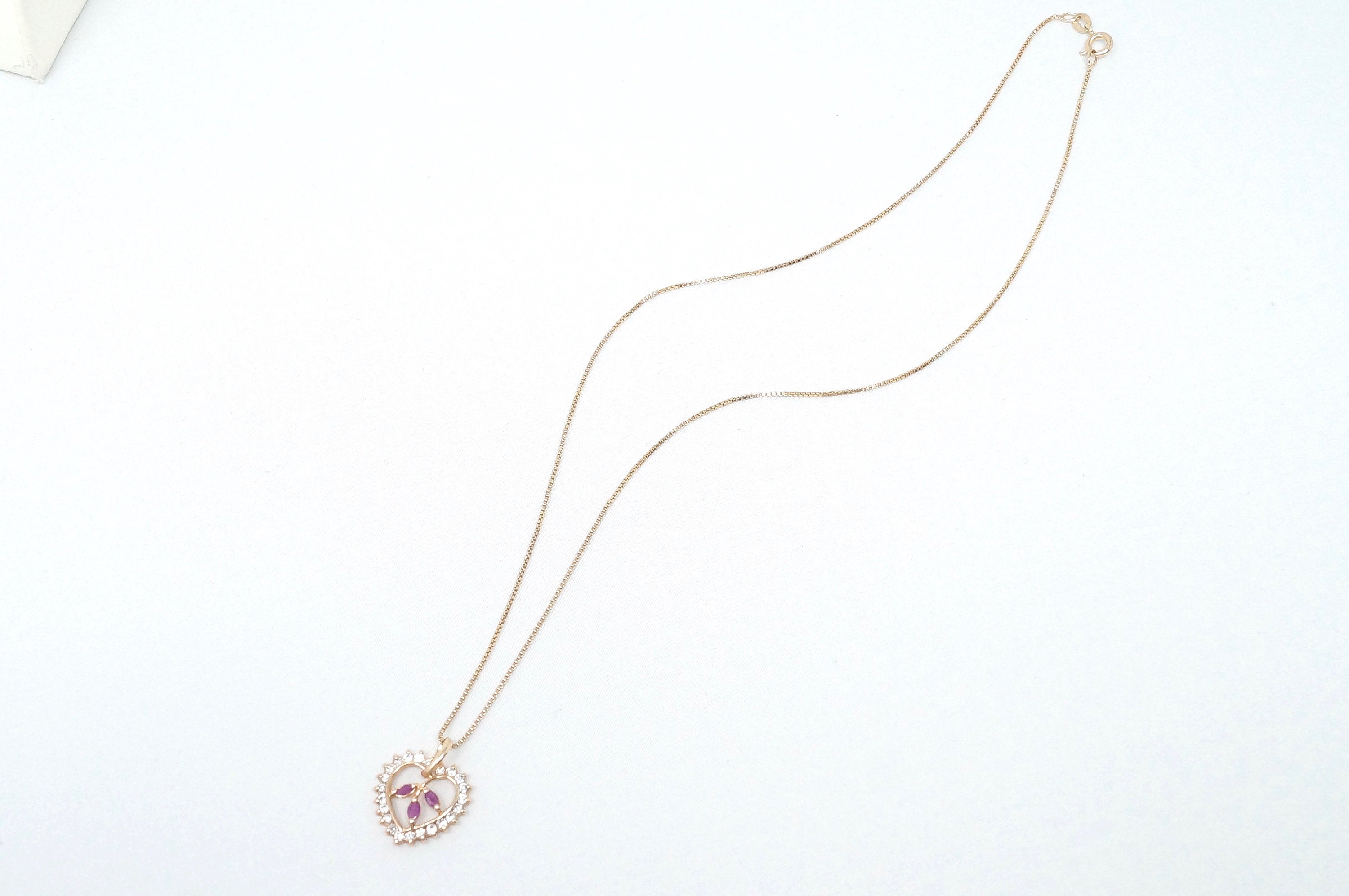 Vtg Ruby Simulated Heart Accented Rose Gold Vermeil Sterling Silver Necklace 18" | Jewelry > Necklaces > Pendants | Wiccan Center