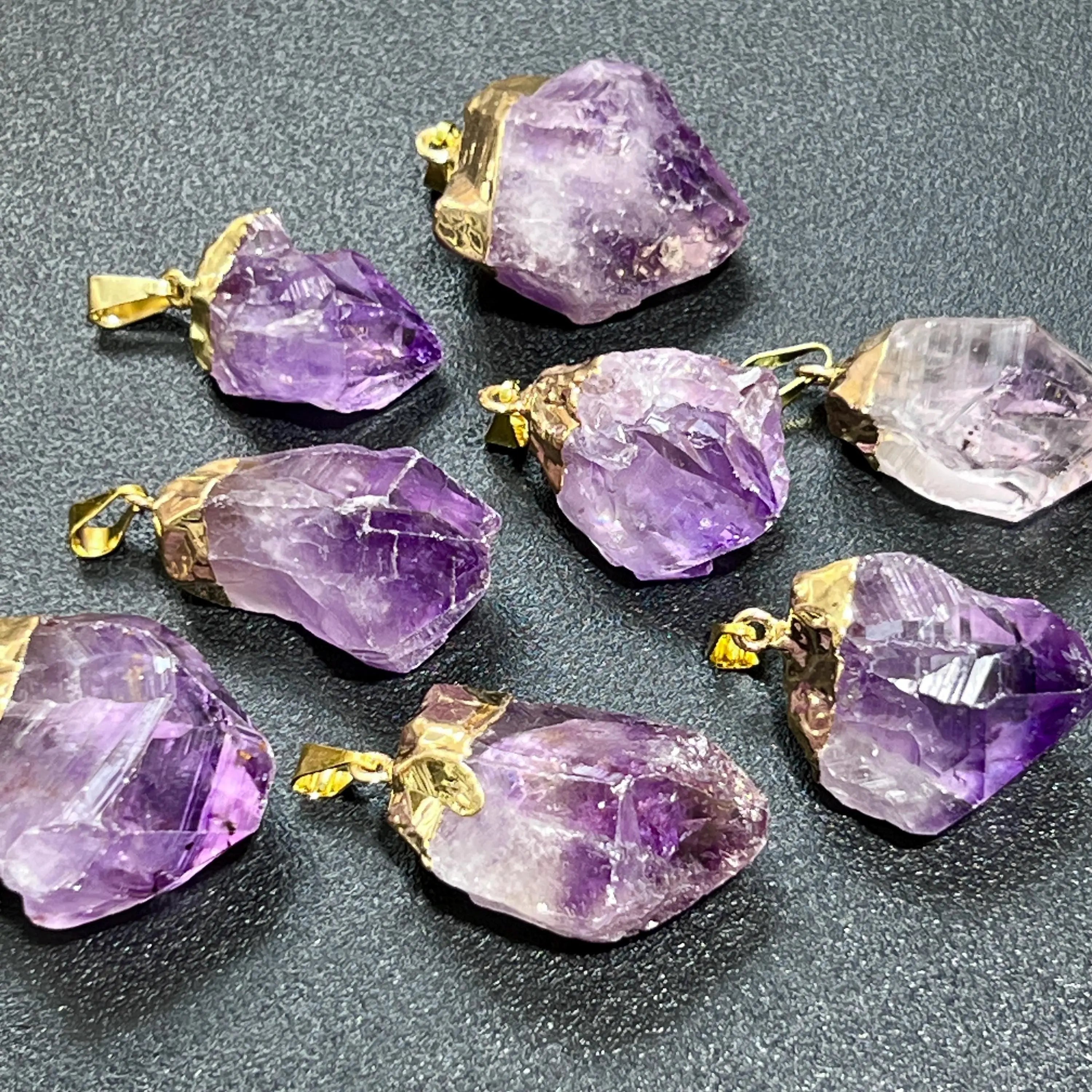 Amethyst Crystal Raw Point Pendant (Gold Plated) Gemstone Jewelry Necklace Supply | Jewelry > Necklaces > Crystal Necklaces | Wiccan Center