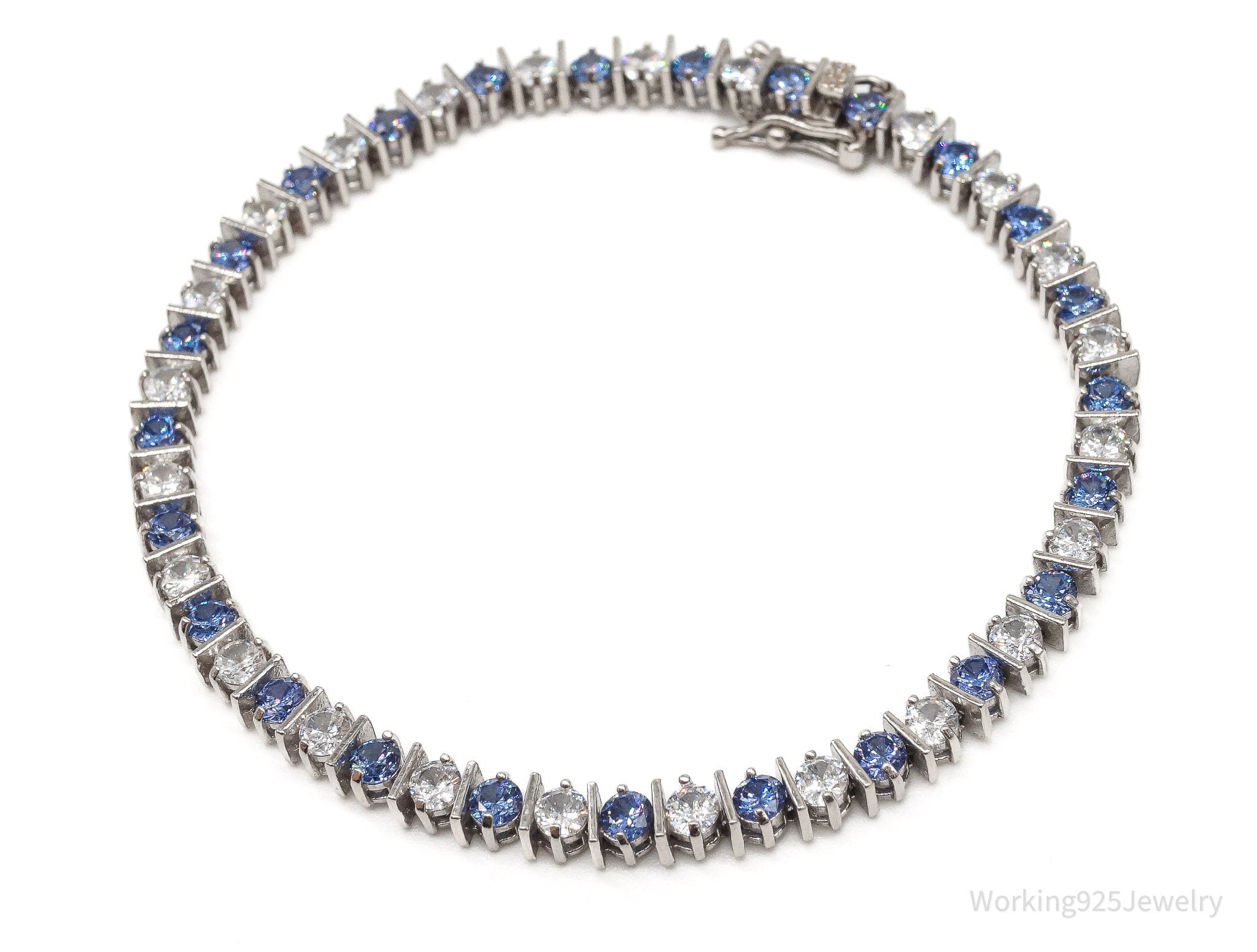 Vintage FAS Blue & White Cubic Zirconia Sterling Silver Bracelet | Jewelry > Bracelets | Wiccan Center