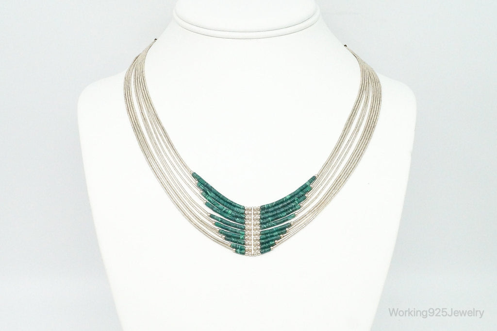 Vintage Native American Malachite Sterling Silver Bead Necklace | Jewelry > Necklaces > Pendants | Wiccan Center