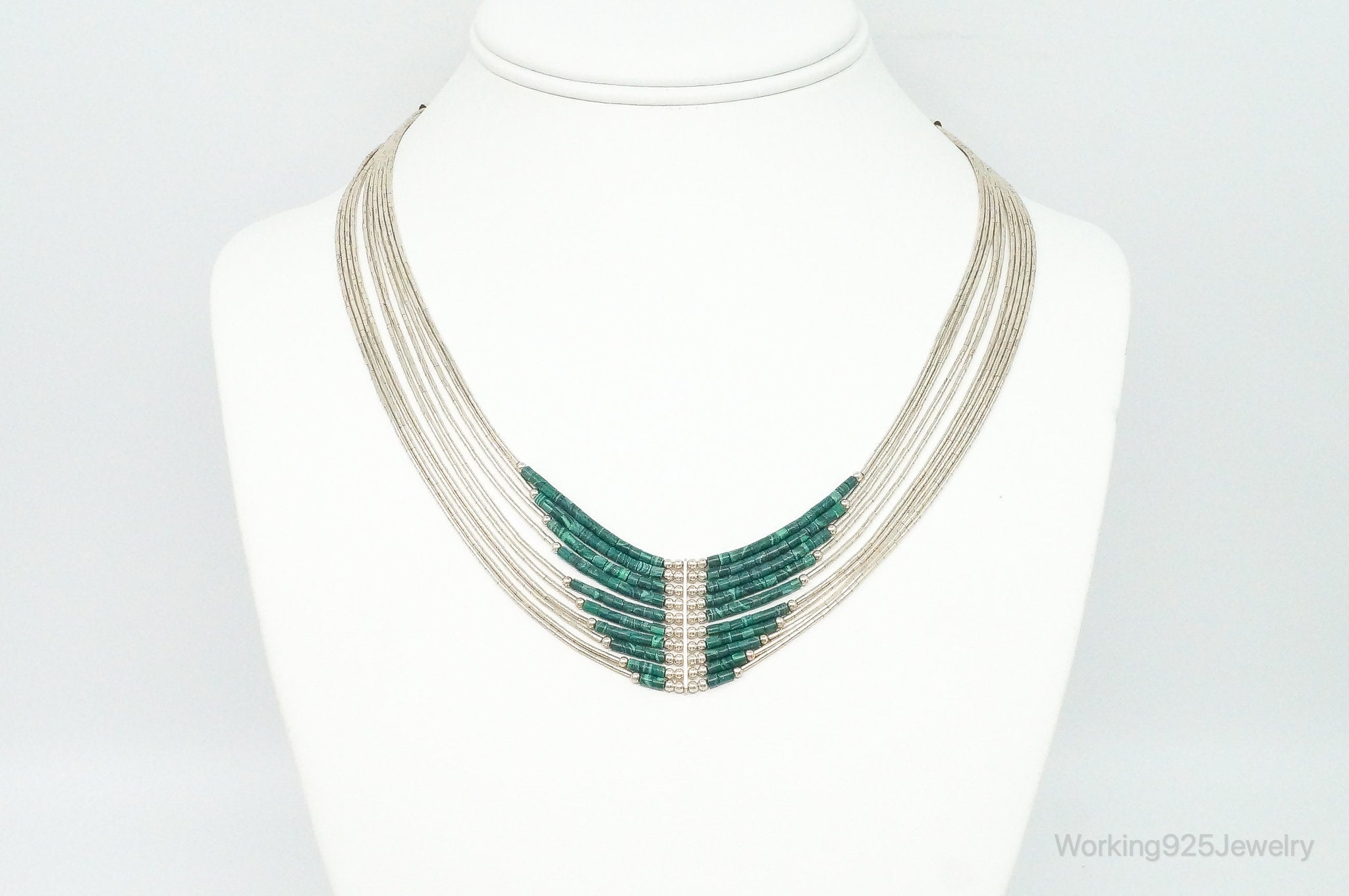 Vintage Native American Malachite Sterling Silver Bead Necklace | Jewelry > Necklaces > Pendants | Wiccan Center