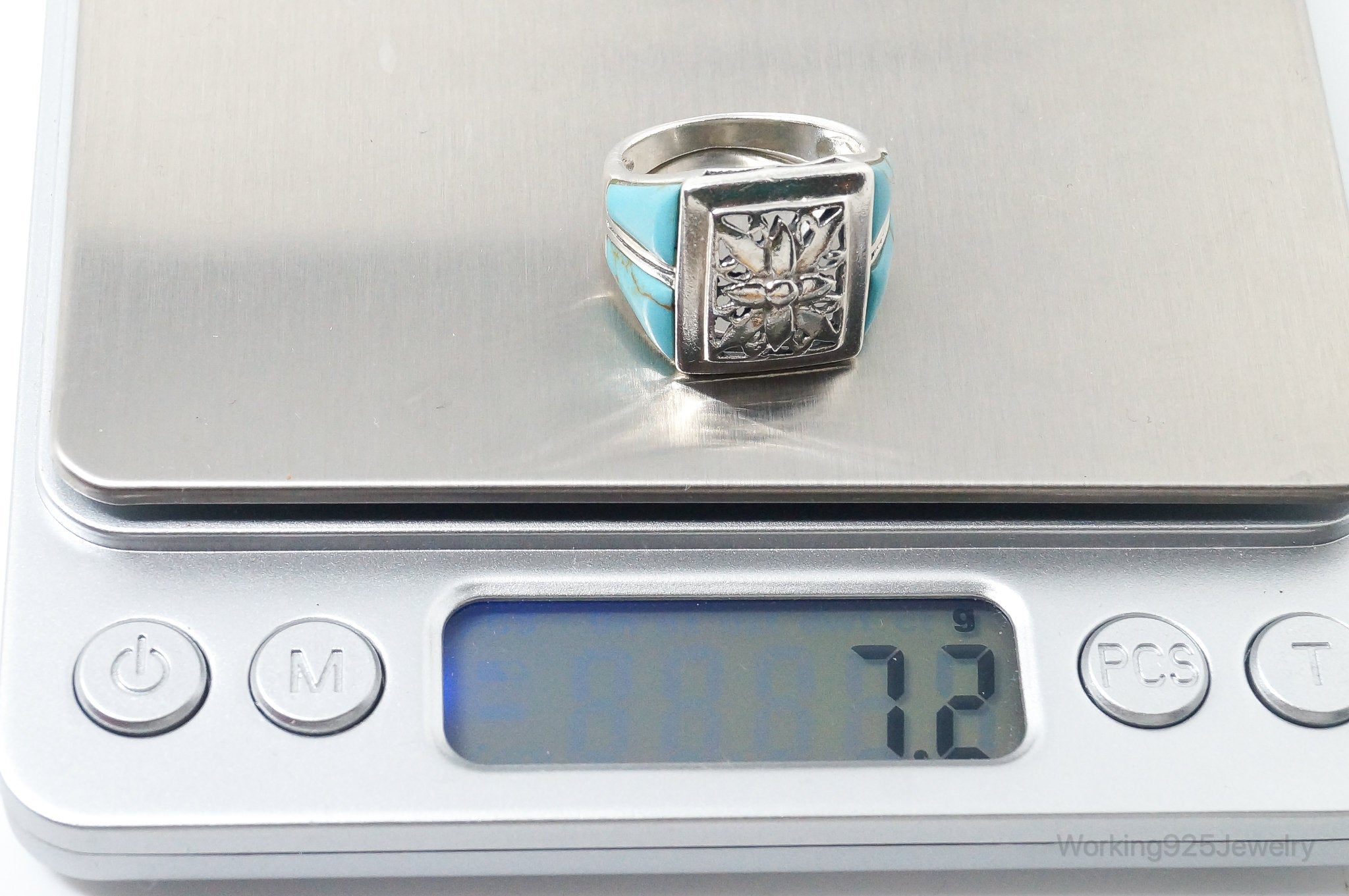 Vintage Thai Designer Turquoise Sterling Silver Ring SZ 7.75 | Jewelry > Rings | Wiccan Center