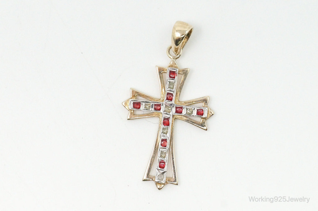 Vintage Designer SLC Ruby Rhinestone Gold Vermeil Cross Sterling Silver Pendant | Jewelry > Necklaces > Pendants | Wiccan Center