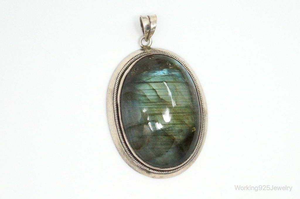 Vintage Large Labradorite Sterling Silver Necklace Pendant | Jewelry > Necklaces > Pendants | Wiccan Center