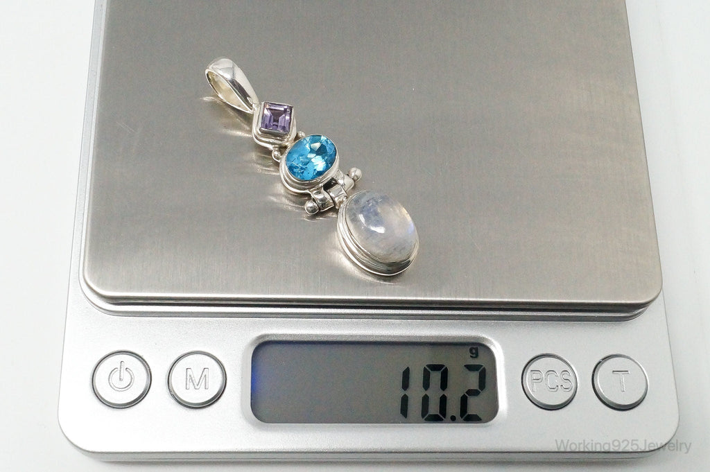 Large Vintage Blue Topaz Amethyst Moonstone Sterling Silver Pendant | Jewelry > Necklaces > Pendants | Wiccan Center