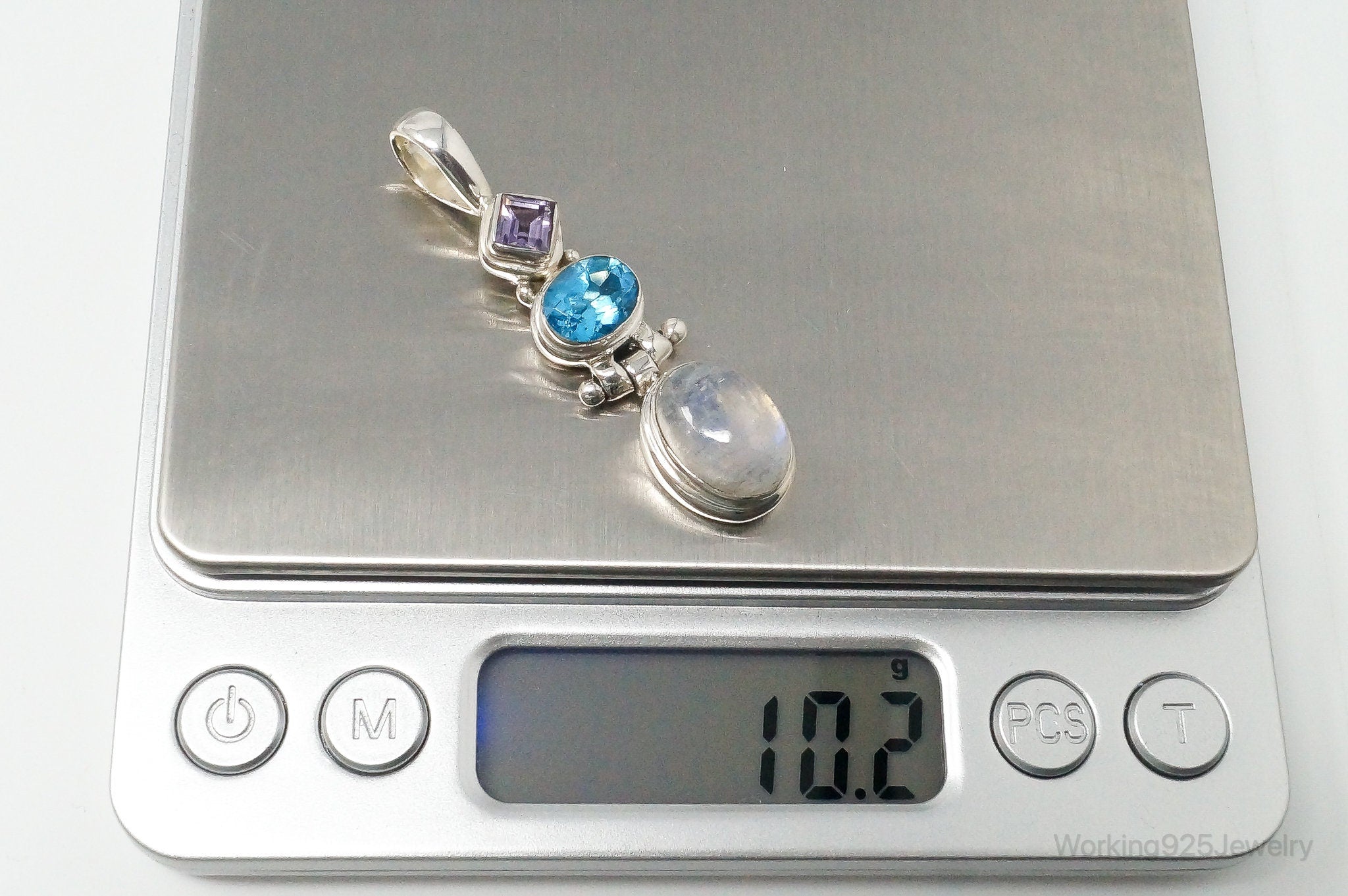 Large Vintage Blue Topaz Amethyst Moonstone Sterling Silver Pendant | Jewelry > Necklaces > Pendants | Wiccan Center