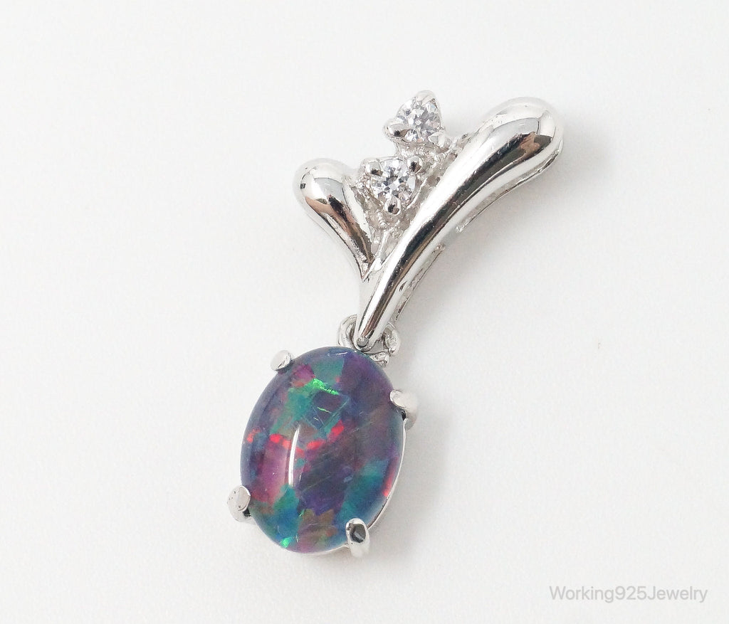 Vintage Opal Cubic Zirconia Sterling Silver Necklace Pendant | Jewelry > Necklaces > Pendants | Wiccan Center
