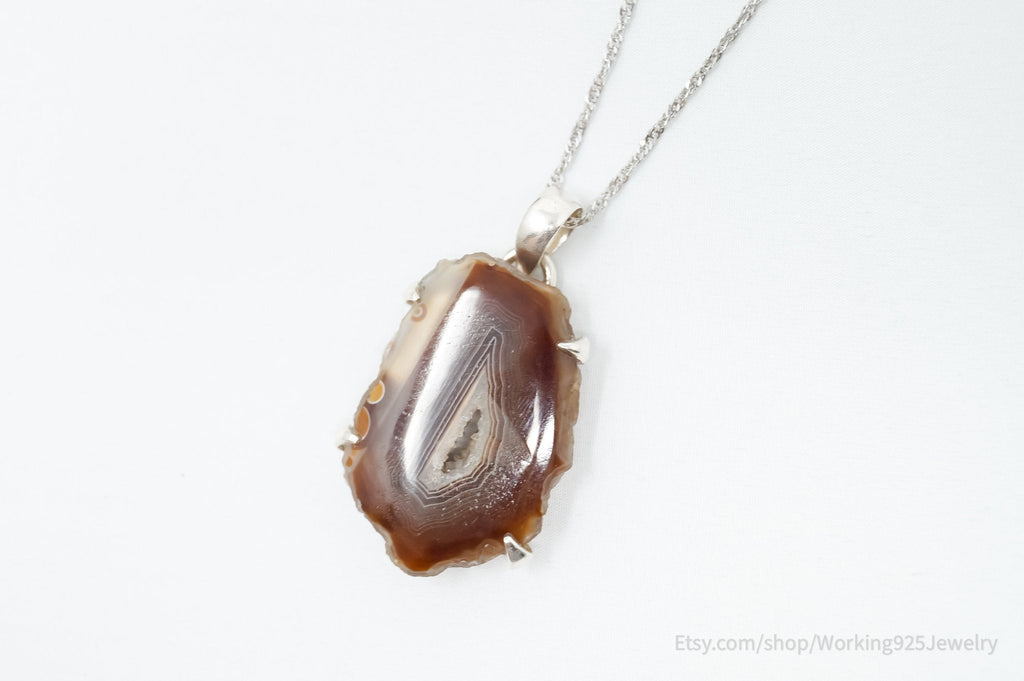 Vintage Large Brown Crazy Lace Agate Sterling Silver Necklace | Jewelry > Necklaces > Pendants | Wiccan Center