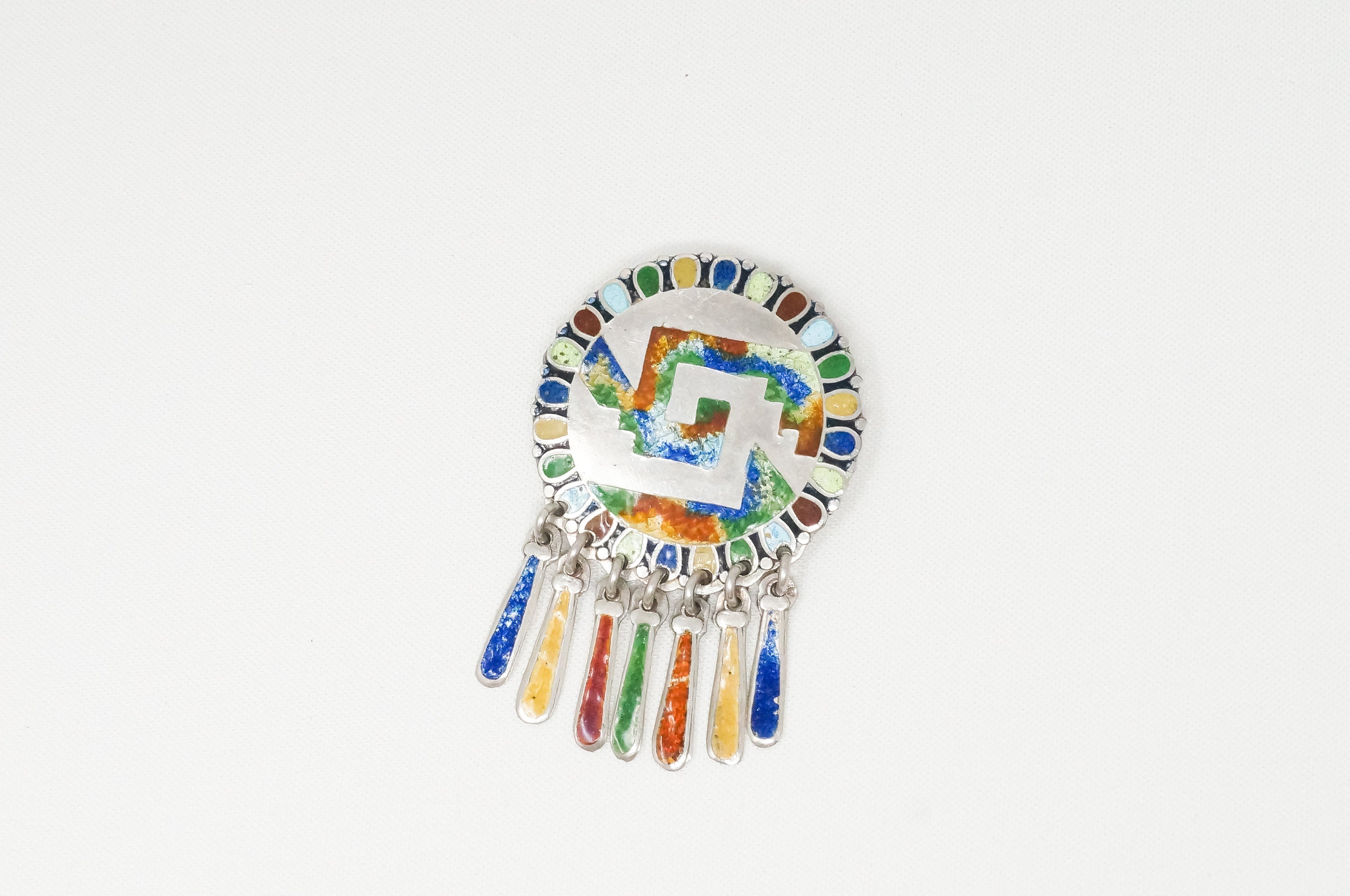 Vintage Taxco Mexico Muti Color Enamel Sterling Silver Brooch Pin Pendant | Jewelry > Necklaces > Pendants | Wiccan Center