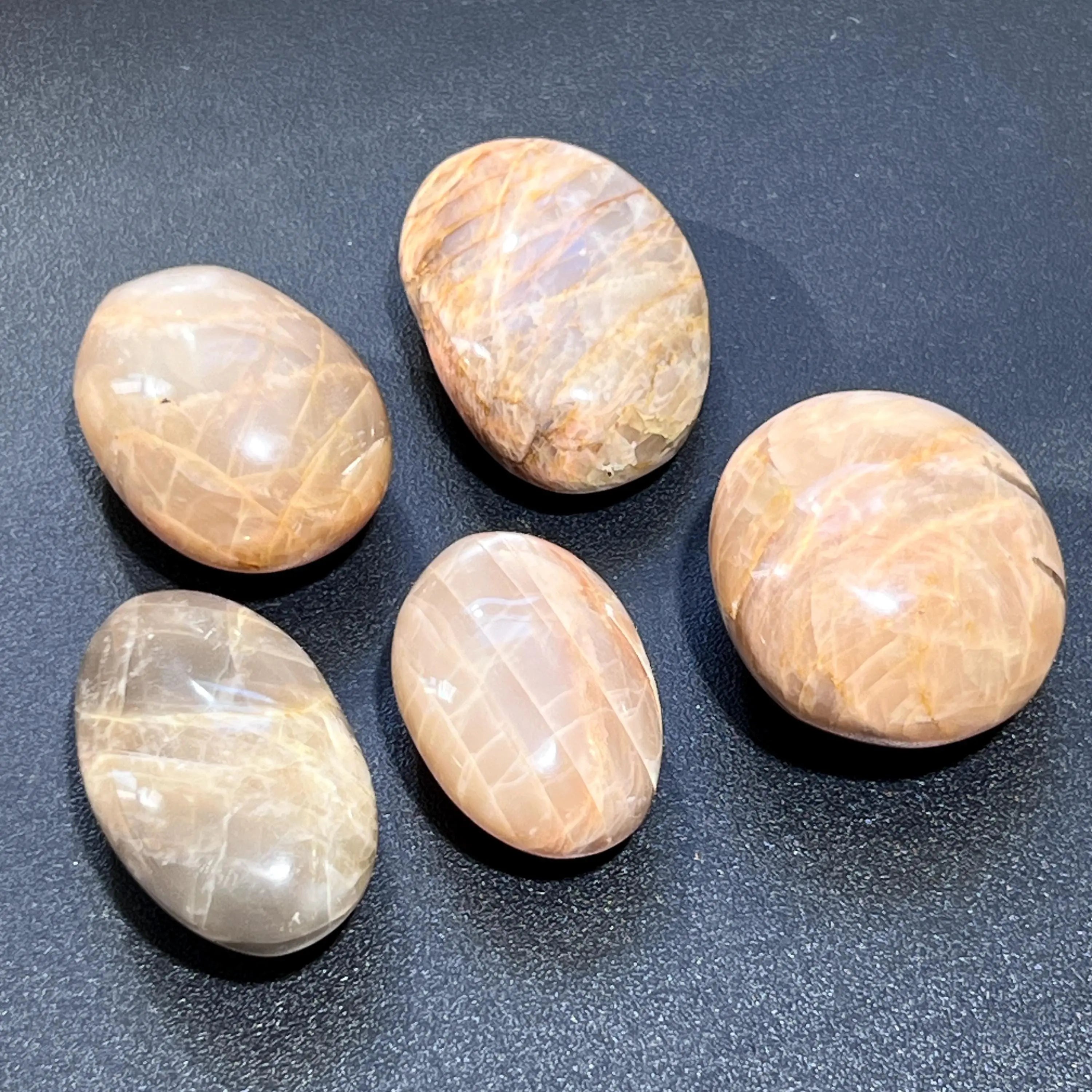 Peach Moonstone Flashy Palm Stone Carving Gemstone Decor Supply | Home & Living > Spirituality & Religion > Prayer Beads & Charms > Metaphysical Crystals | Wiccan Center