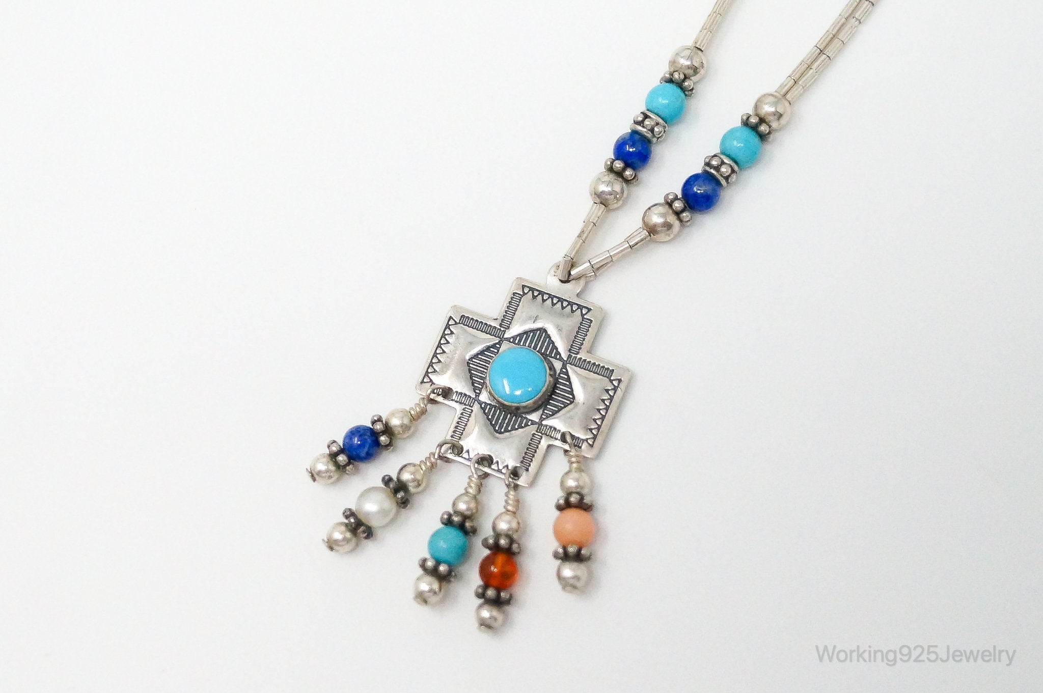QT Turquoise Pendant On Carolyn Pollack Bead Sterling Silver Chain Necklace | Jewelry > Necklaces | Wiccan Center