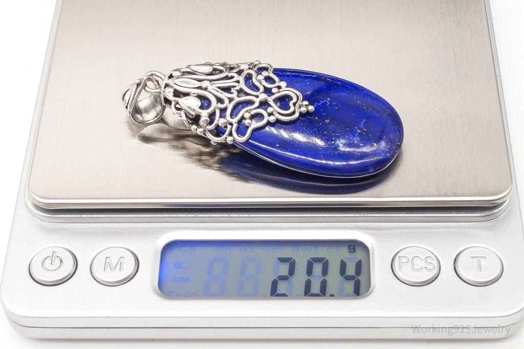 Large India Designer Doug Paulus Lapis Lazuli Ornate Sterling Silver Pendant | Jewelry > Necklaces > Pendants | Wiccan Center