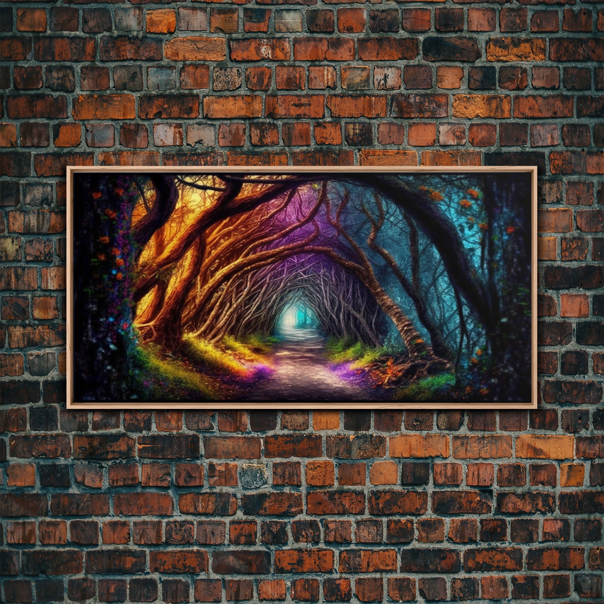 Secret Path, Fantasy Art, Pop Art Forest Landscape, Framed Canvas Print, Colorful Forest Painting, Living Room Art, Glowing Magical Forest | | Wiccan Center