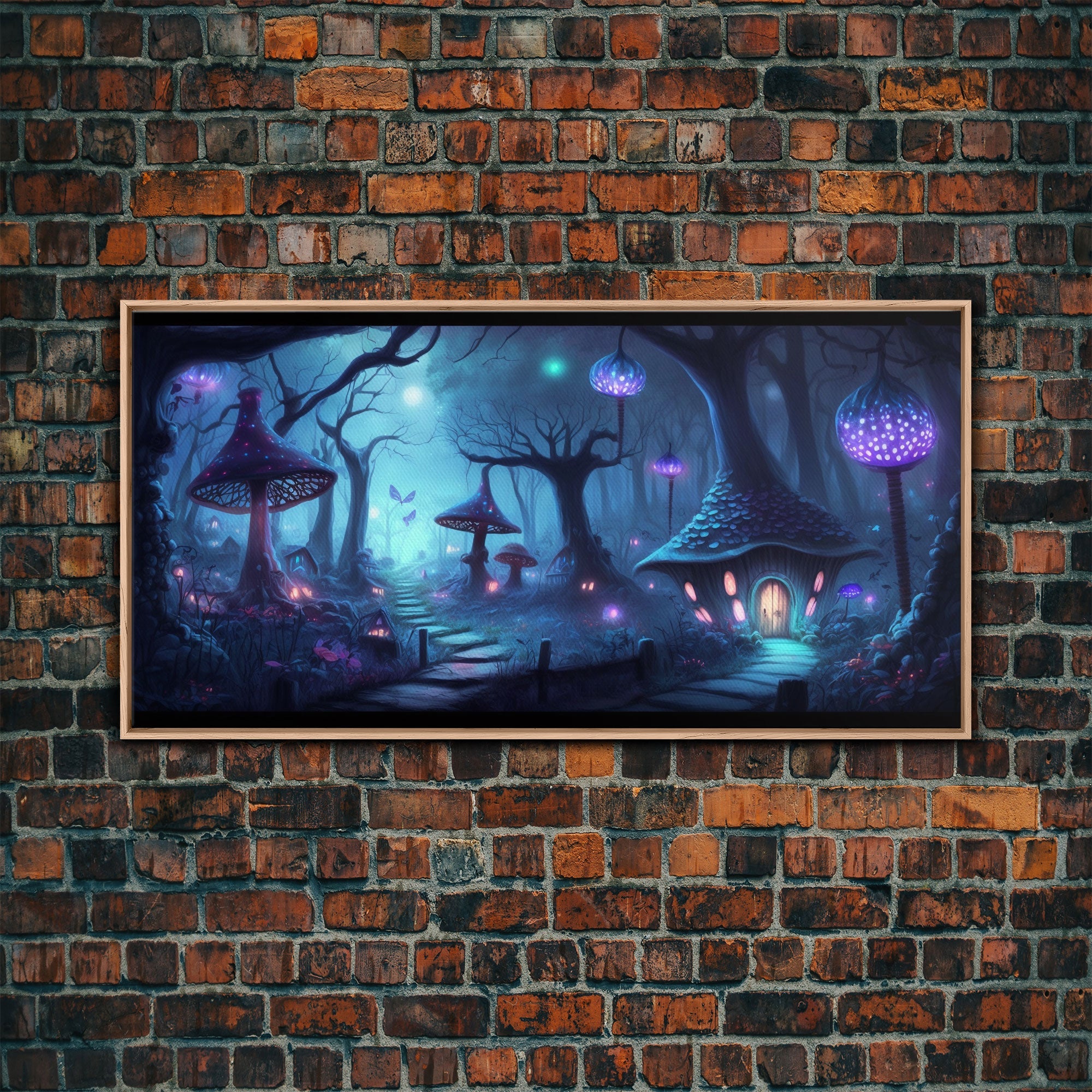 Magical Mushroom Fantasy Forest Wall Art, Framed Canvas Print, Game Room Art, Fantasy Decor | | Wiccan Center