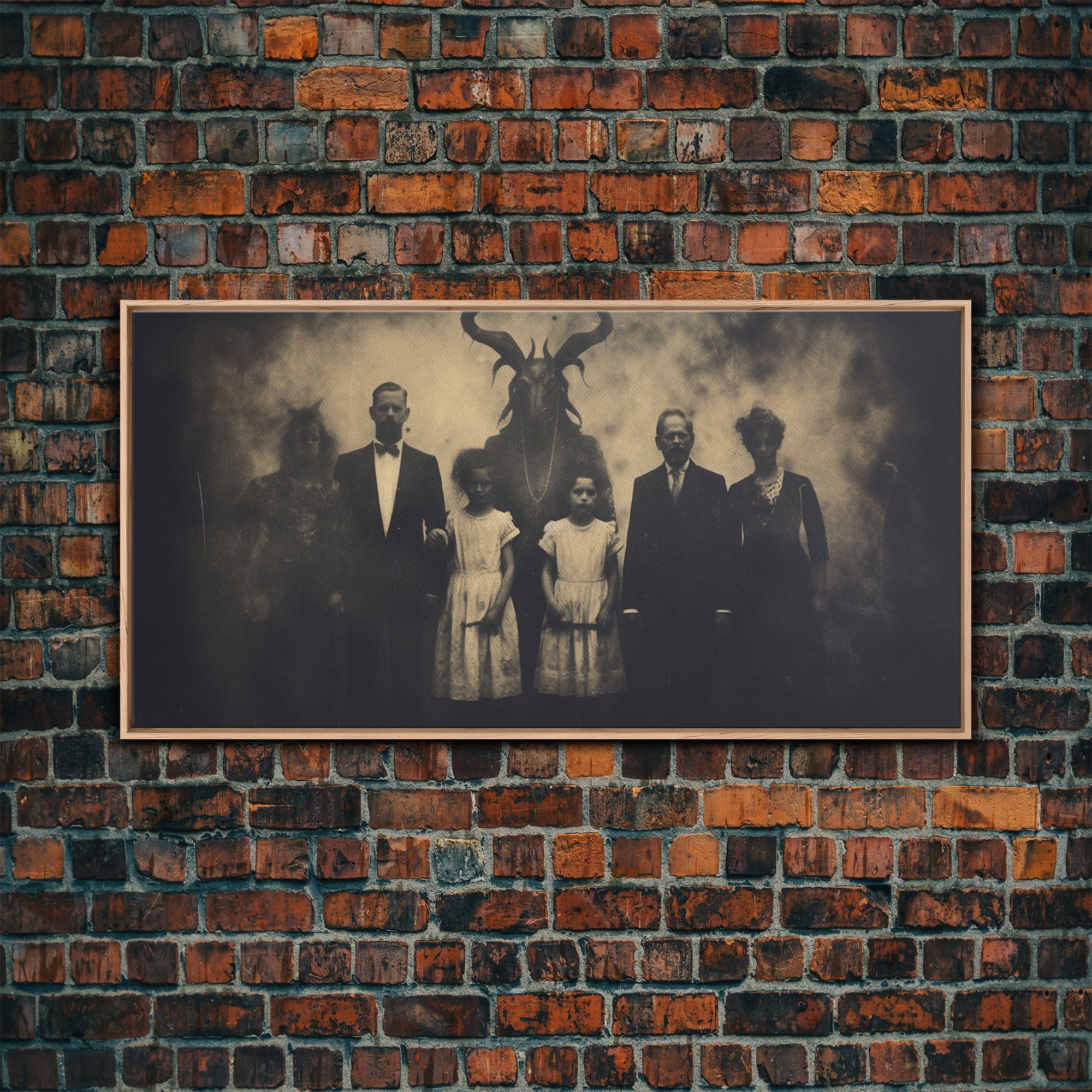 The Demon Cult, Haunted Art, Creepy Halloween Decor, Framed Canvas Print, Vintage Tintype Photo Art, Halloween Print