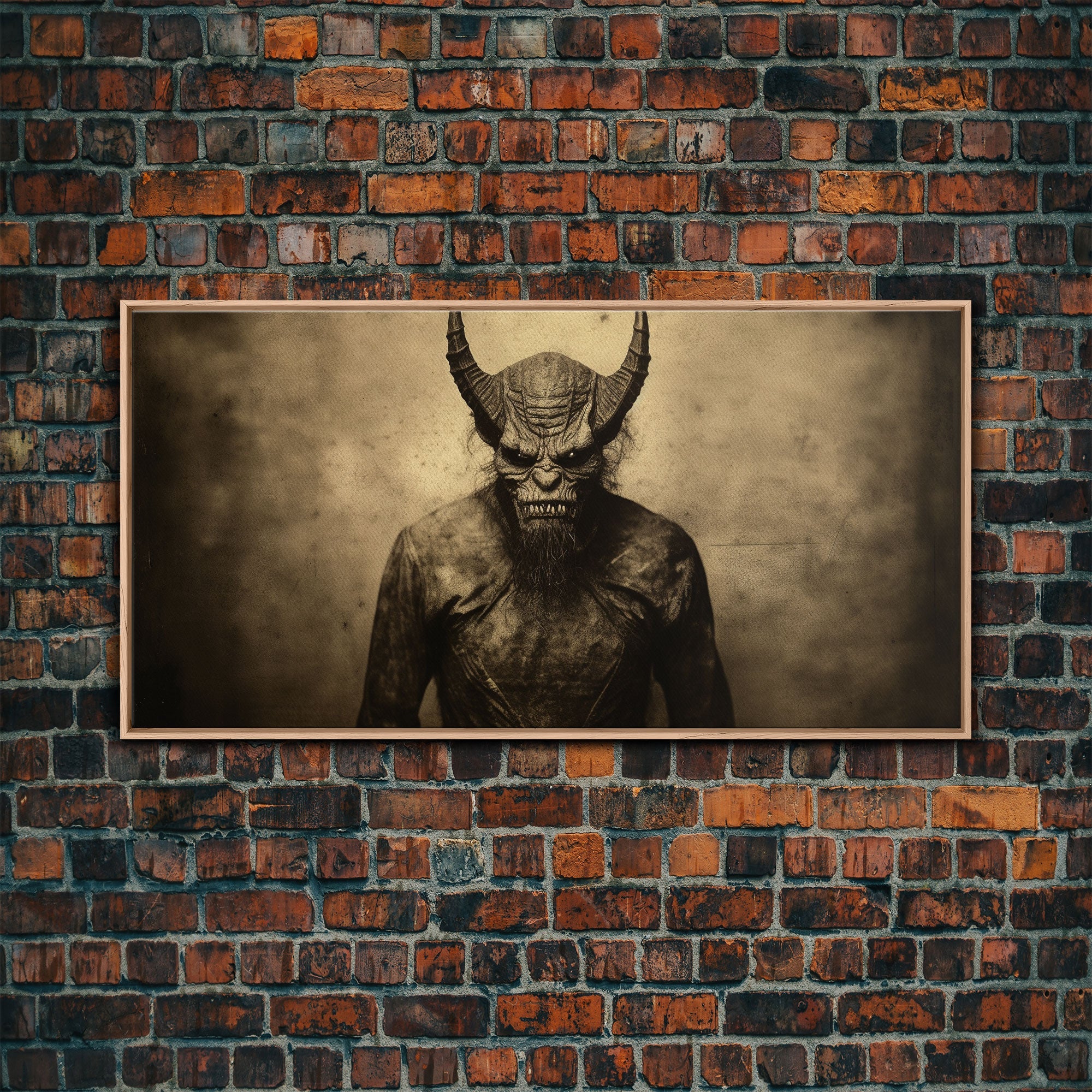 Photograph of A Demon, Creepy Halloween Trick Or Treaters, Framed Canvas Print, Vintage Tintype Photography Art, Halloween Art Print