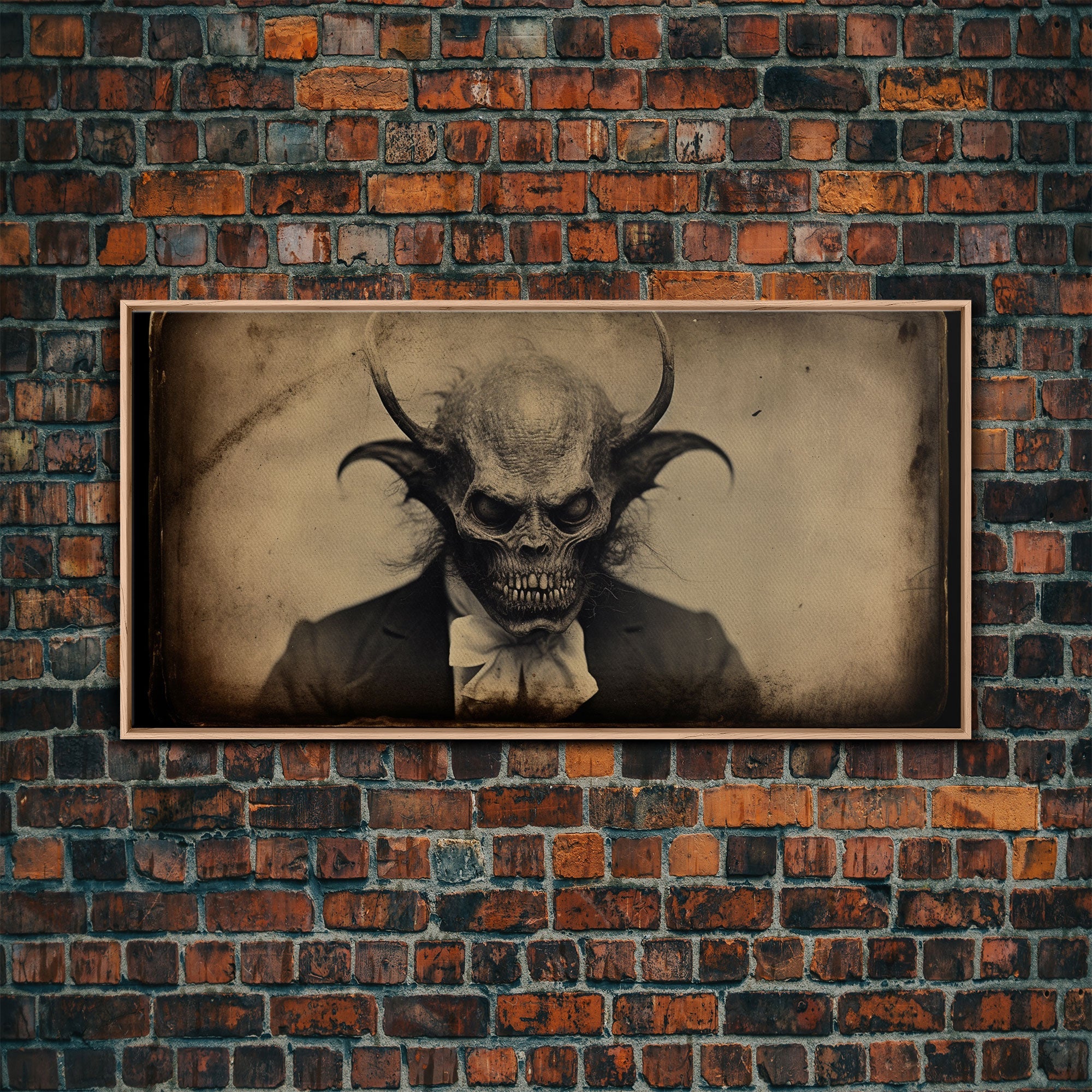 The Demon Of 81st Street, Creepy Halloween Trick Or Treaters, Framed Canvas Print, Vintage Tintype Photography Art, Halloween Art Print