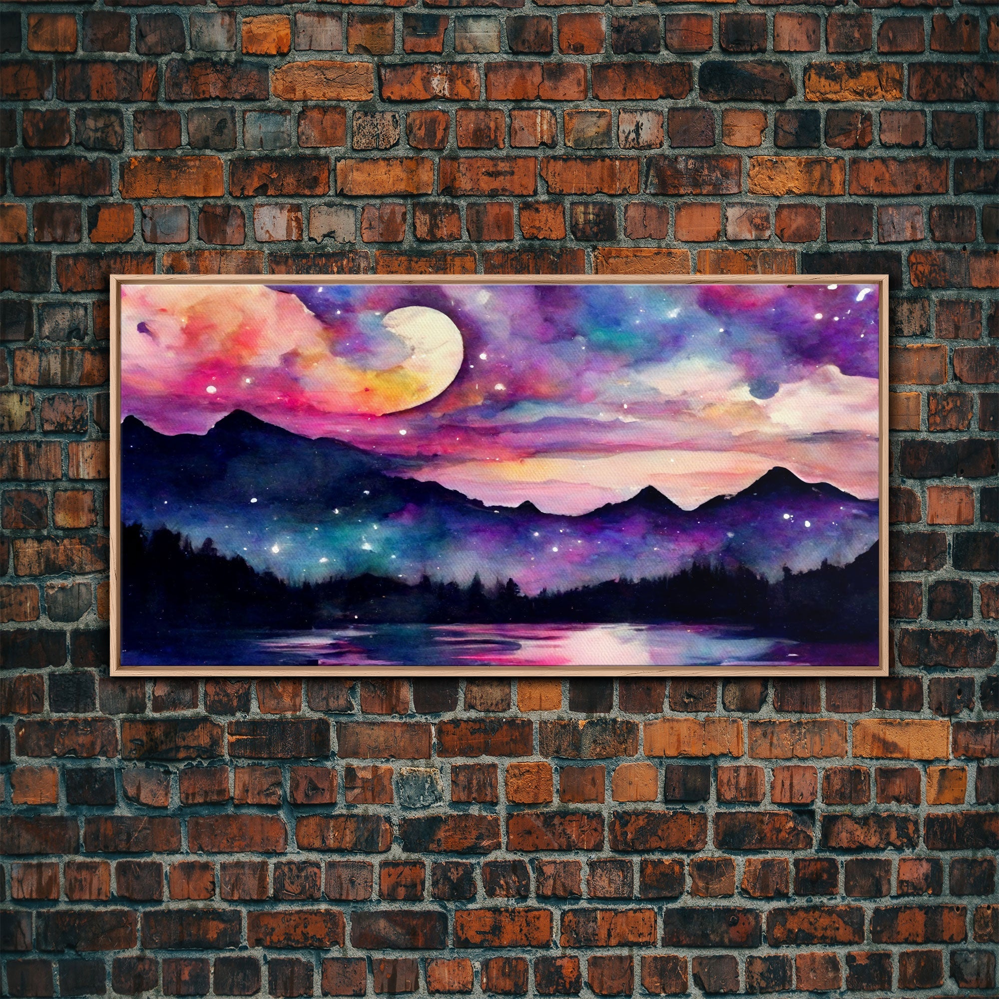 Magical forest canvas print, lake forest & mountains, beautiful wall art for living room, pink and purple wall art | | Wiccan Center