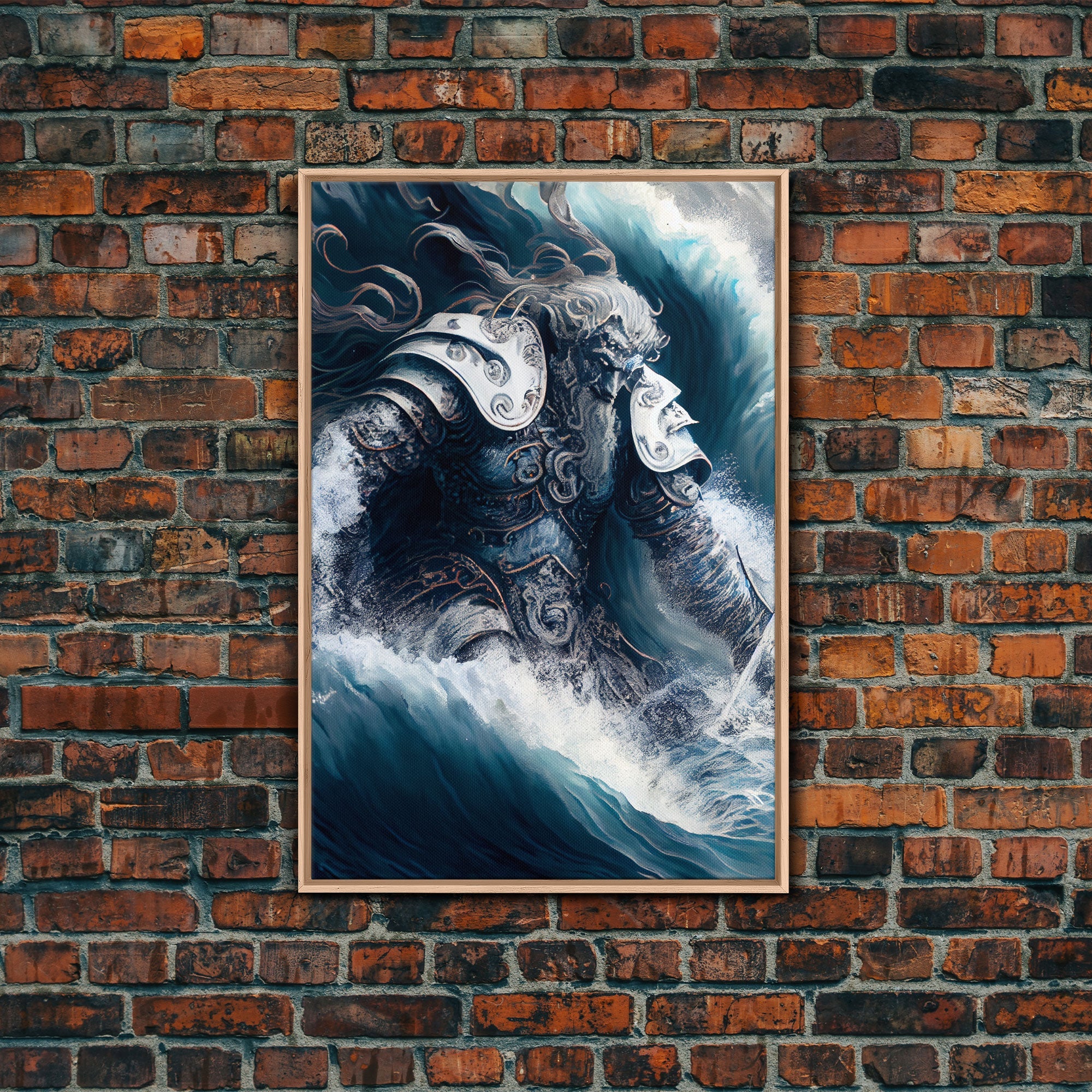 Poseidon, god of the sea, Greek mythology art, framed canvas print