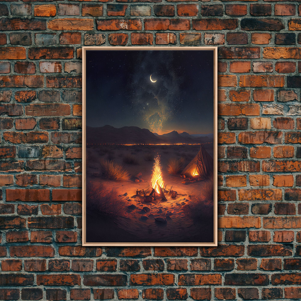 Primitive Art, Campfire under the stars, camping art, framed canvas print | | Wiccan Center