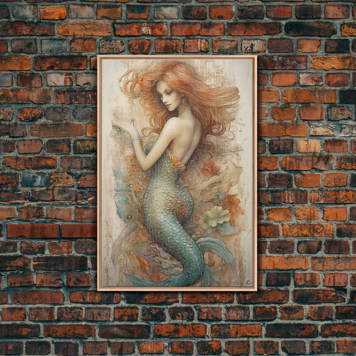 Fancy Mermaid Wall Art, 24" x 36" Canvas Print, French Style Poster Wall Art, Vintage Wall Hanging, Coastal Bathroom Decor | | Wiccan Center