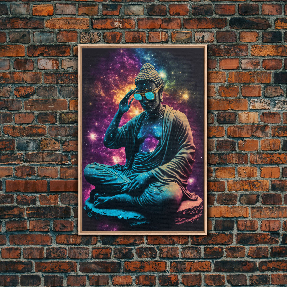 Psychedelic Buddha Wearing Aviators / Sunglasses, Meditation Art, Framed Canvas Print | | Wiccan Center