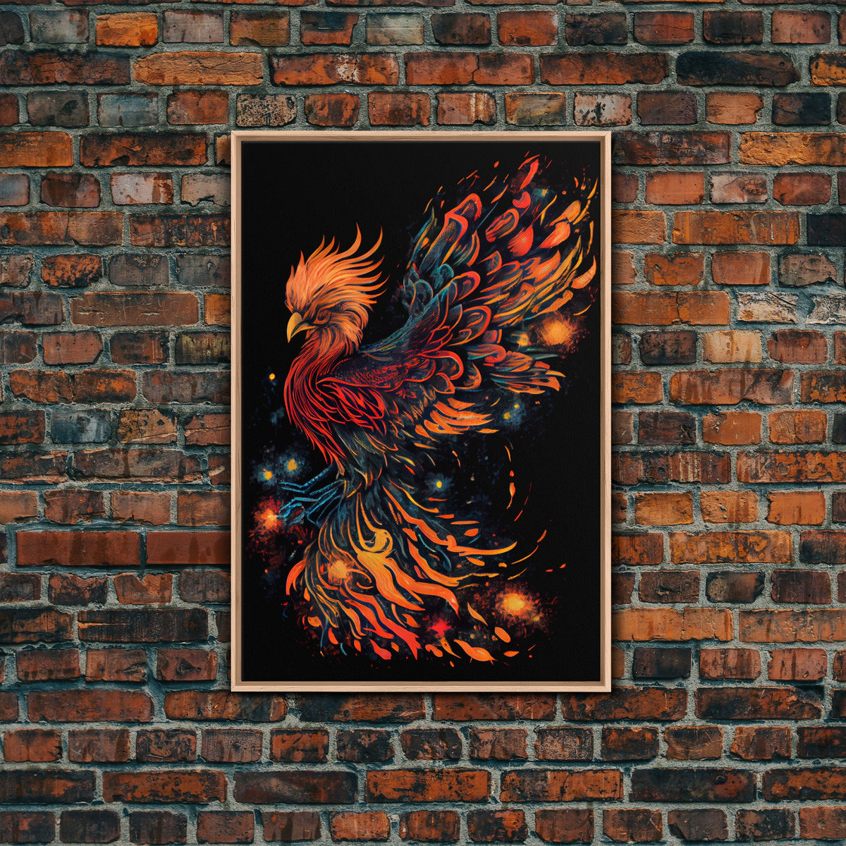 Phoenix In Flames, Retribution, Framed Canvas Print, The Phoenix, Framed Wall Art, Original Painting Phoenix, Fire Chicken | | Wiccan Center