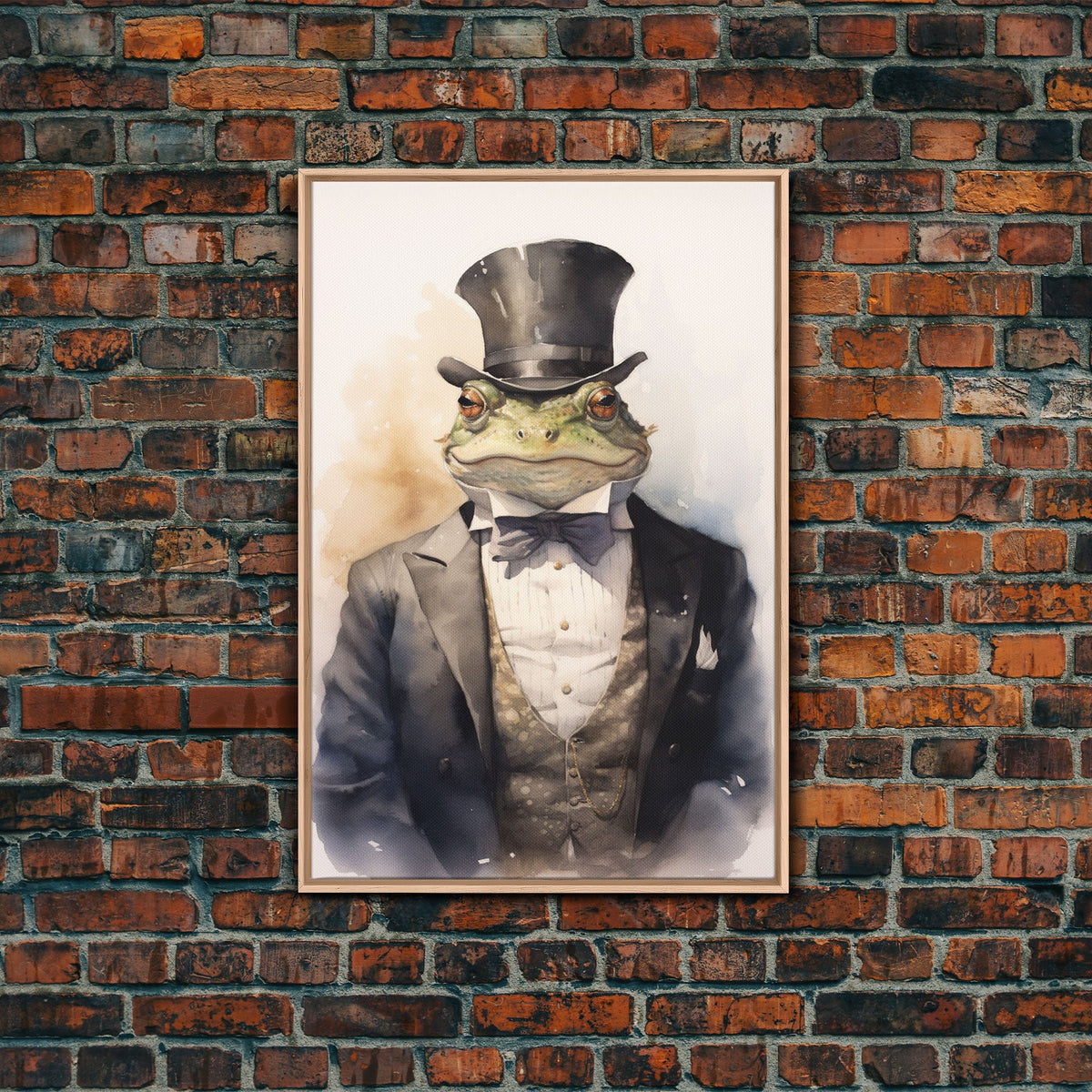 Victorian Frog Portrait, Framed Canvas Print or Poster, Cottagecore Animal Wall Art, Handmade Photo Transfer Toad Canvas Print