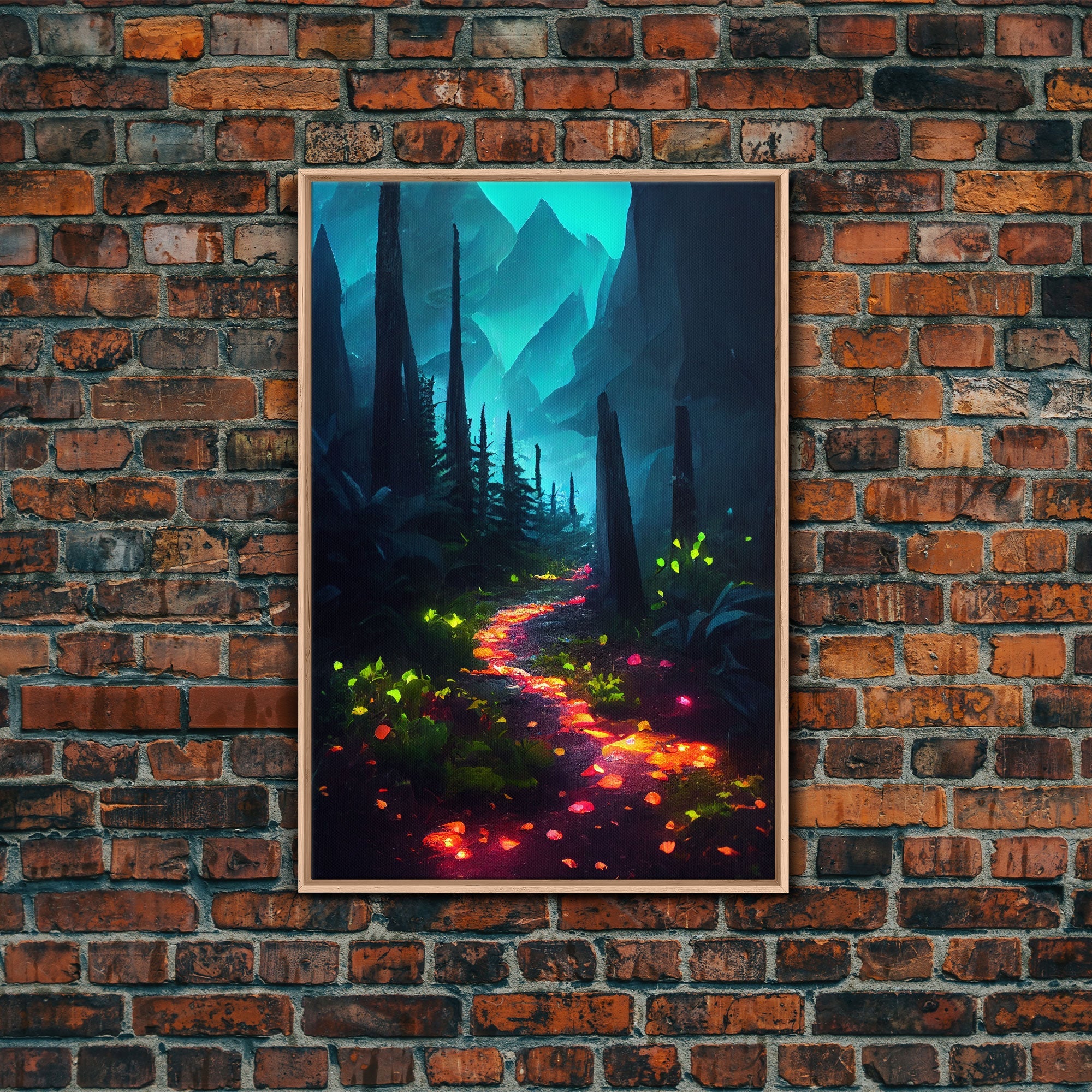 Luminescent magical forest canvas print, glowing trail though the trees, fantasy art | | Wiccan Center