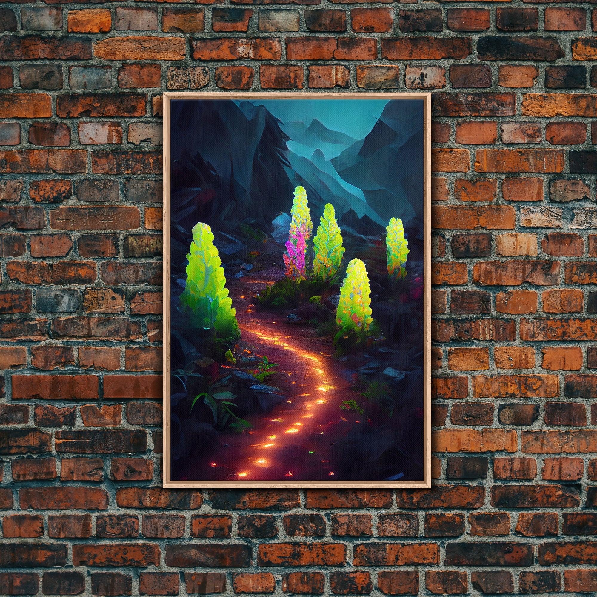 Magical forest canvas print, glowing mushroom art, fantasy forest wall art, gloomy dark home decor, luminescent forest trail wall art | | Wiccan Center