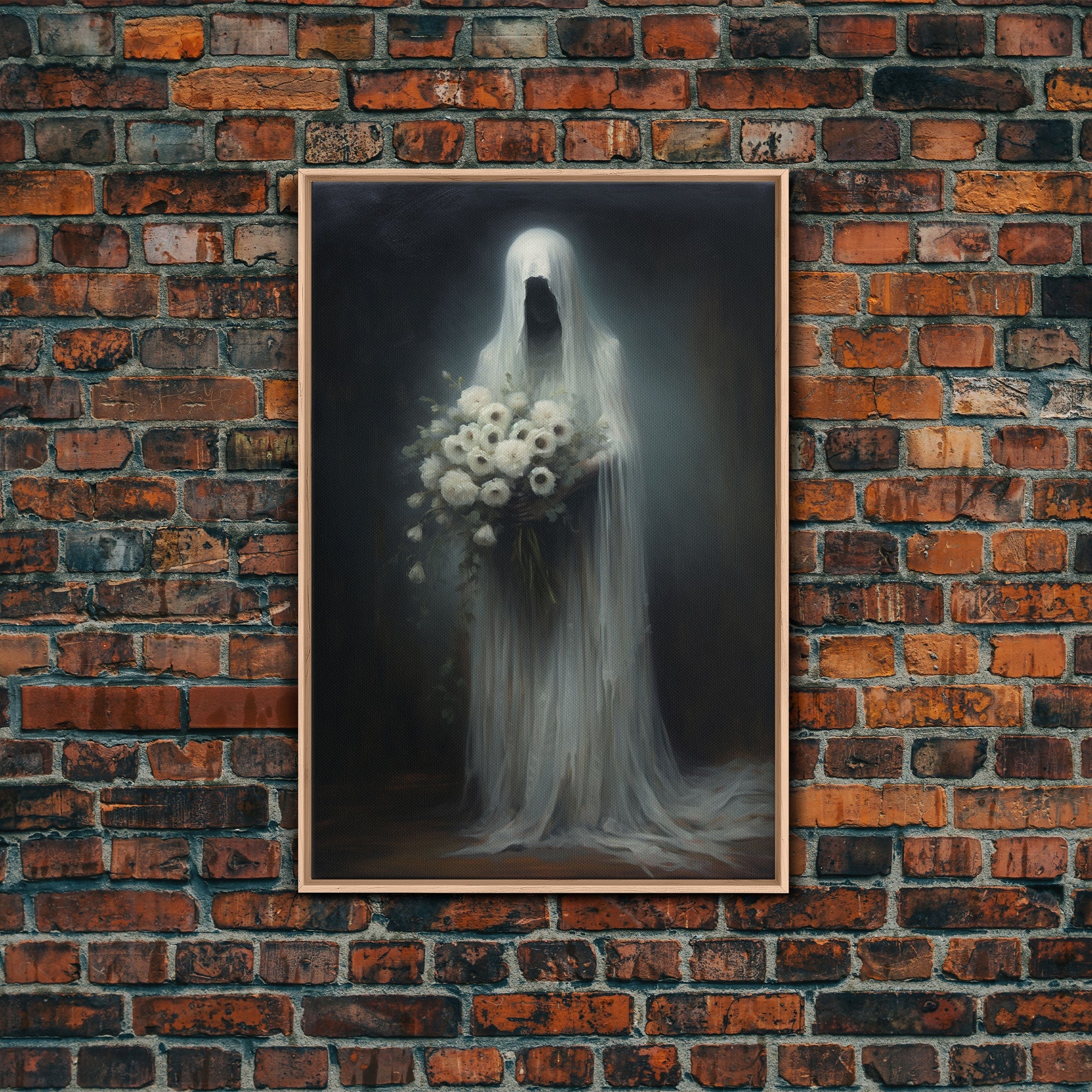 The Ghost With The Flowers, Halloween Canvas Print, Framed Canvas, Unique Wall Art, Goth Art, Dark Academia, Witch Art, Witchcraft | | Wiccan Center