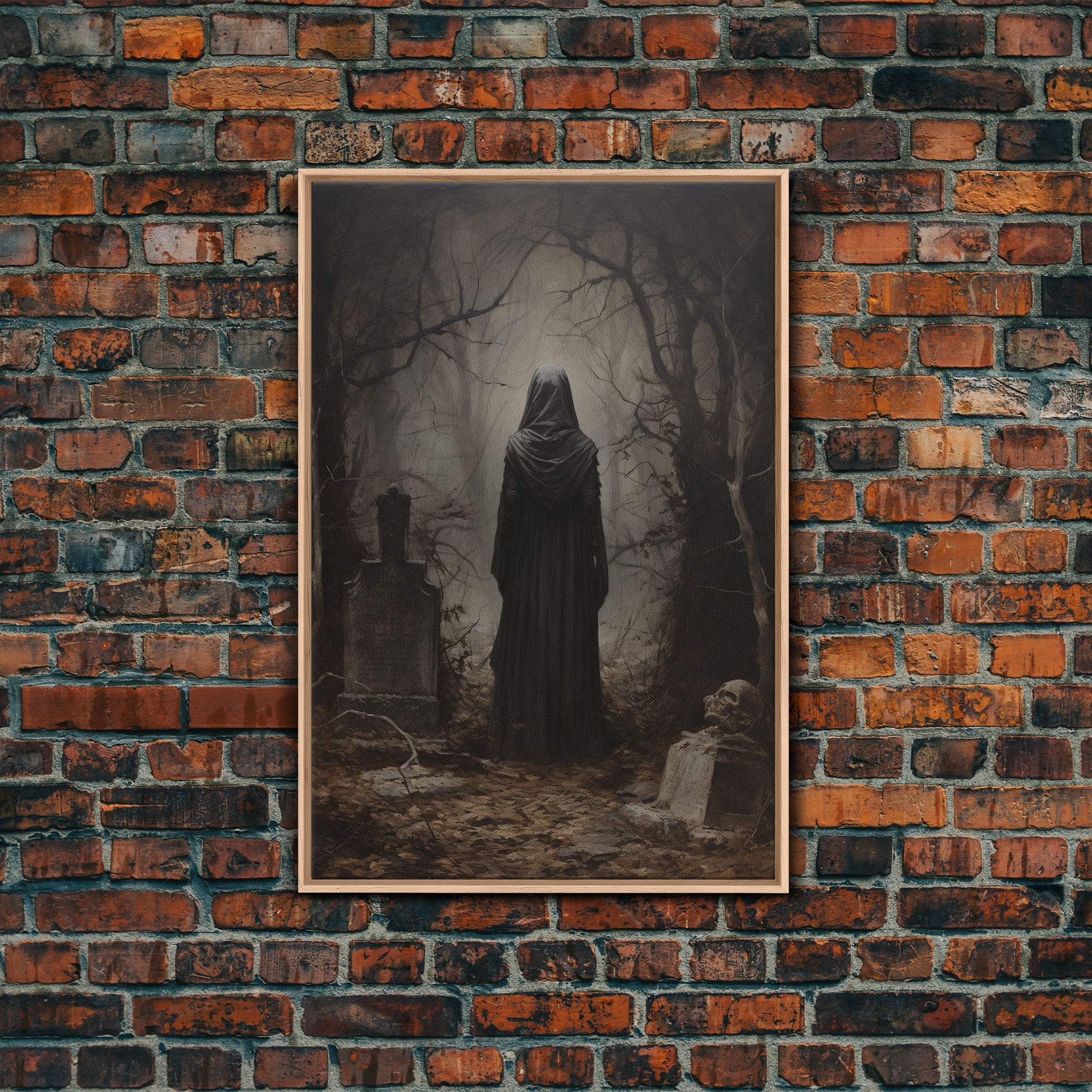 The Witch In The Cemetary, Vintage Halloween Witch Art, Halloween Canvas Printed / Framed Canvas, Witchy Decor, Witchcraft, Dark Academia | | Wiccan Center