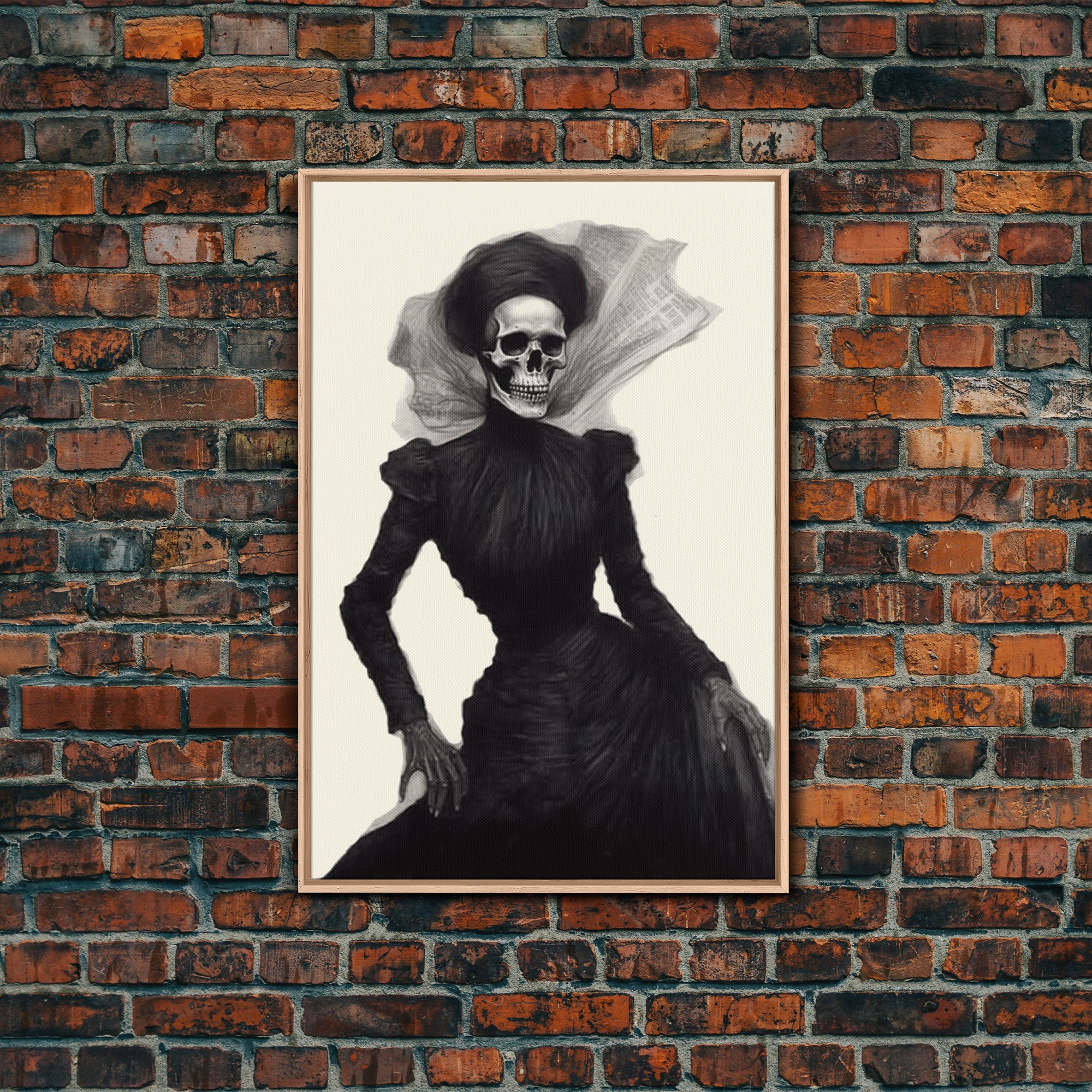 Halloween Skull Charcoal Sketch Canvas Print, Halloween Wall Art, Macabre Painting, Death Mask