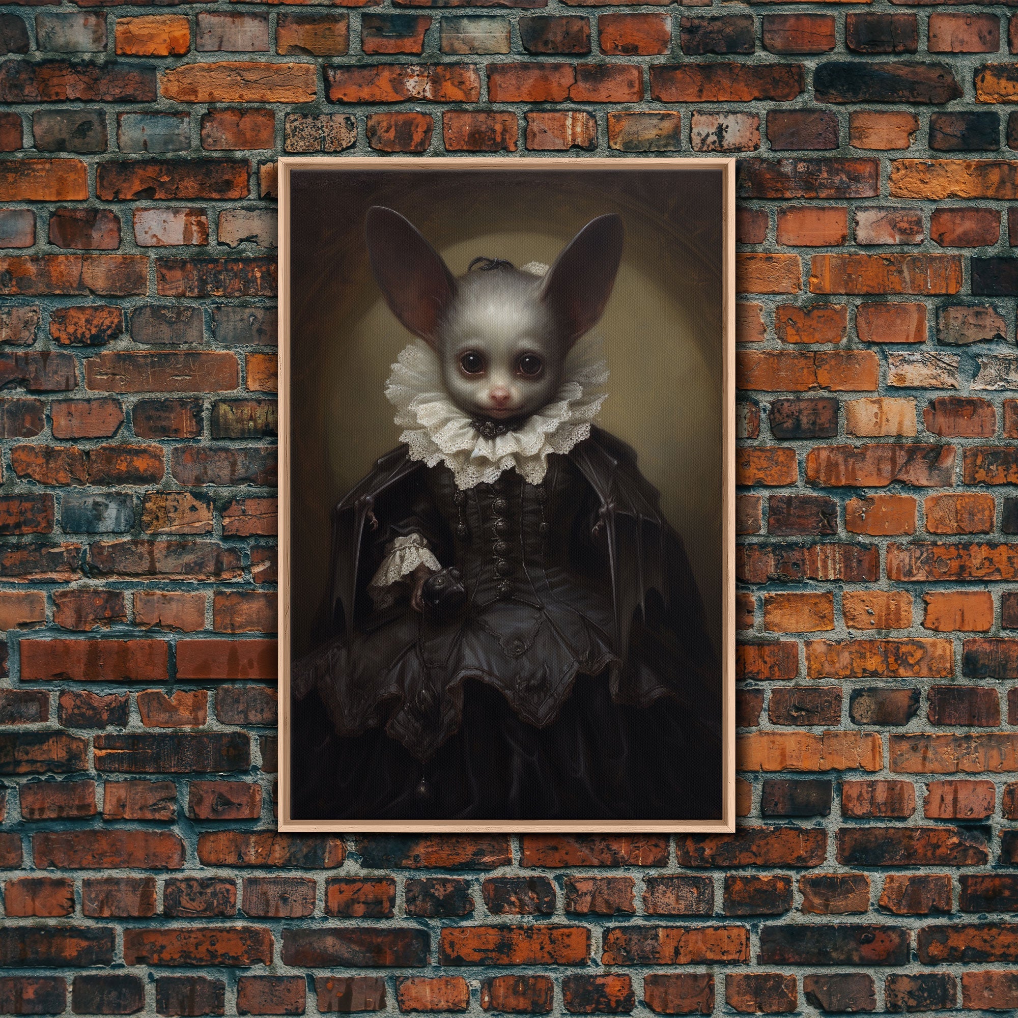 Cute Vampire Bat Painting, Vintage Canvas, Art Canvas Print, Dark Academia, Dracula, Halloween Decor, Goth Art