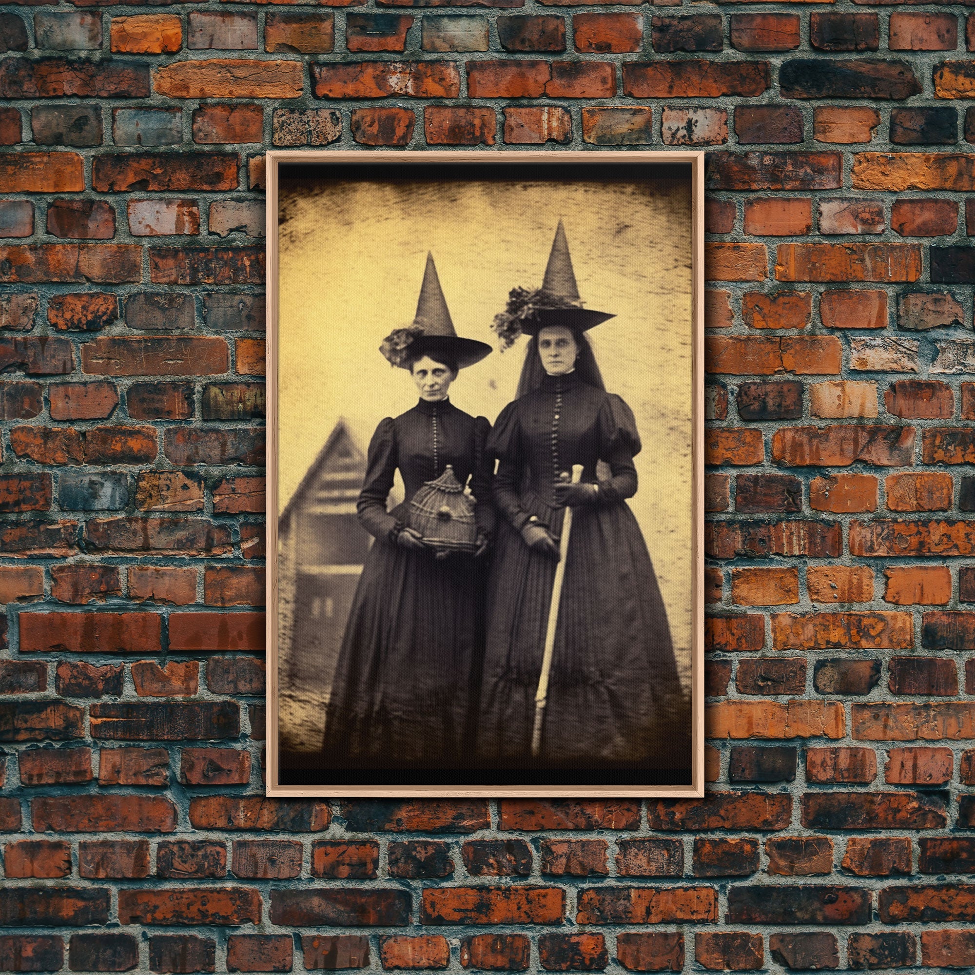 The Witches, Retro Tintype Photography Art, Witch Decor, Vintage Canvas, Art Canvas Print, Dark Academia, Gothic Victorian, Framed Canvas