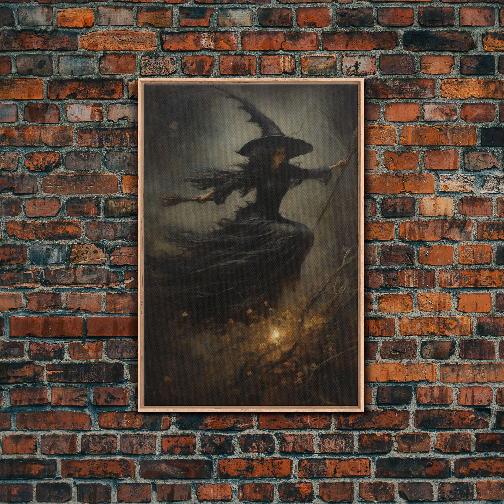 Spooky Season Witch Decor, Witch Painting Framed Canvas Print, Halloween Art, Witch Art, Witchcraft, Witch Decor, Felt Witch Hat | | Wiccan Center