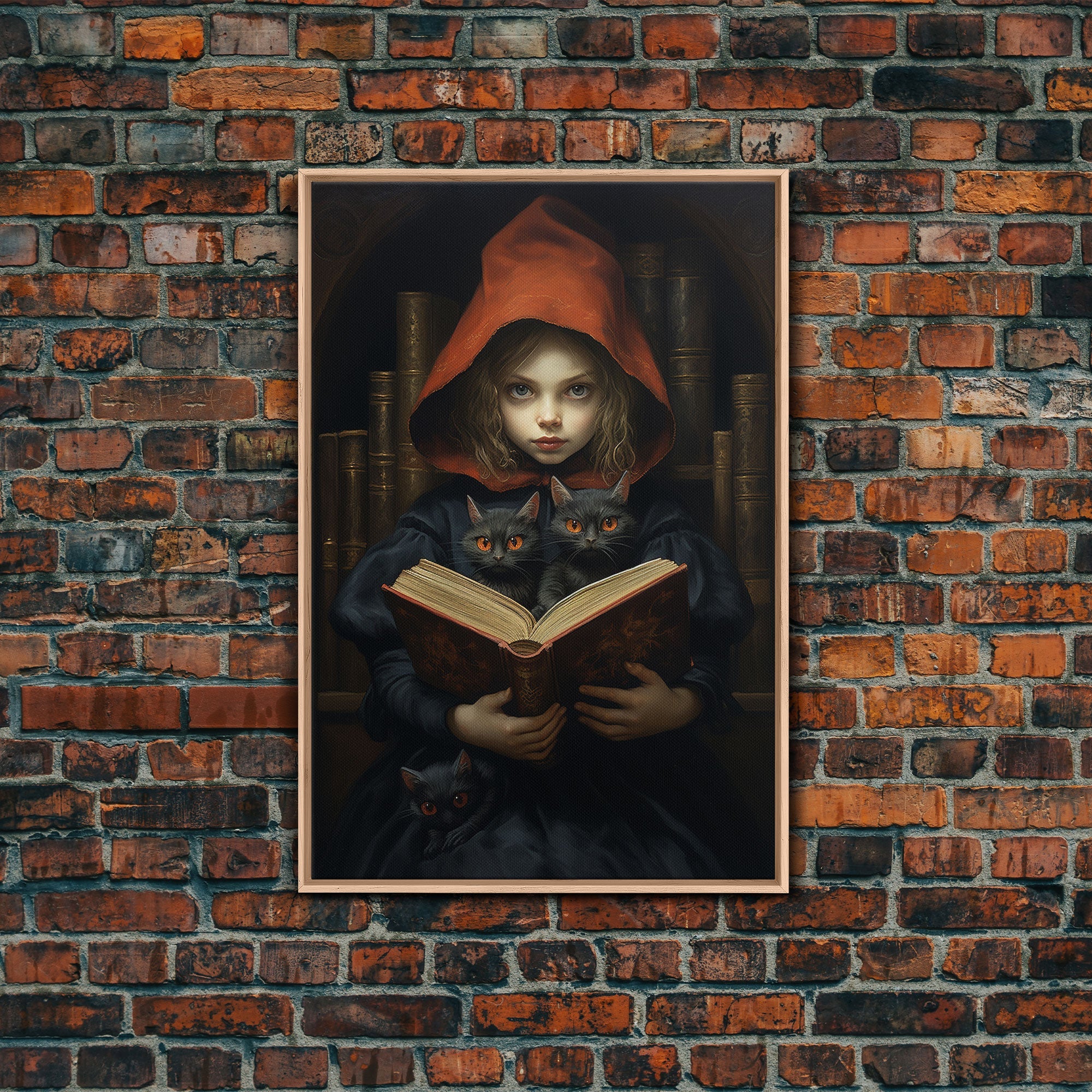 The Little Witch and Her Familiars, Black Cat Halloween Art, Gothic Victorian Dark Academia Witch Portrait, Witchcraft, With Decor | | Wiccan Center