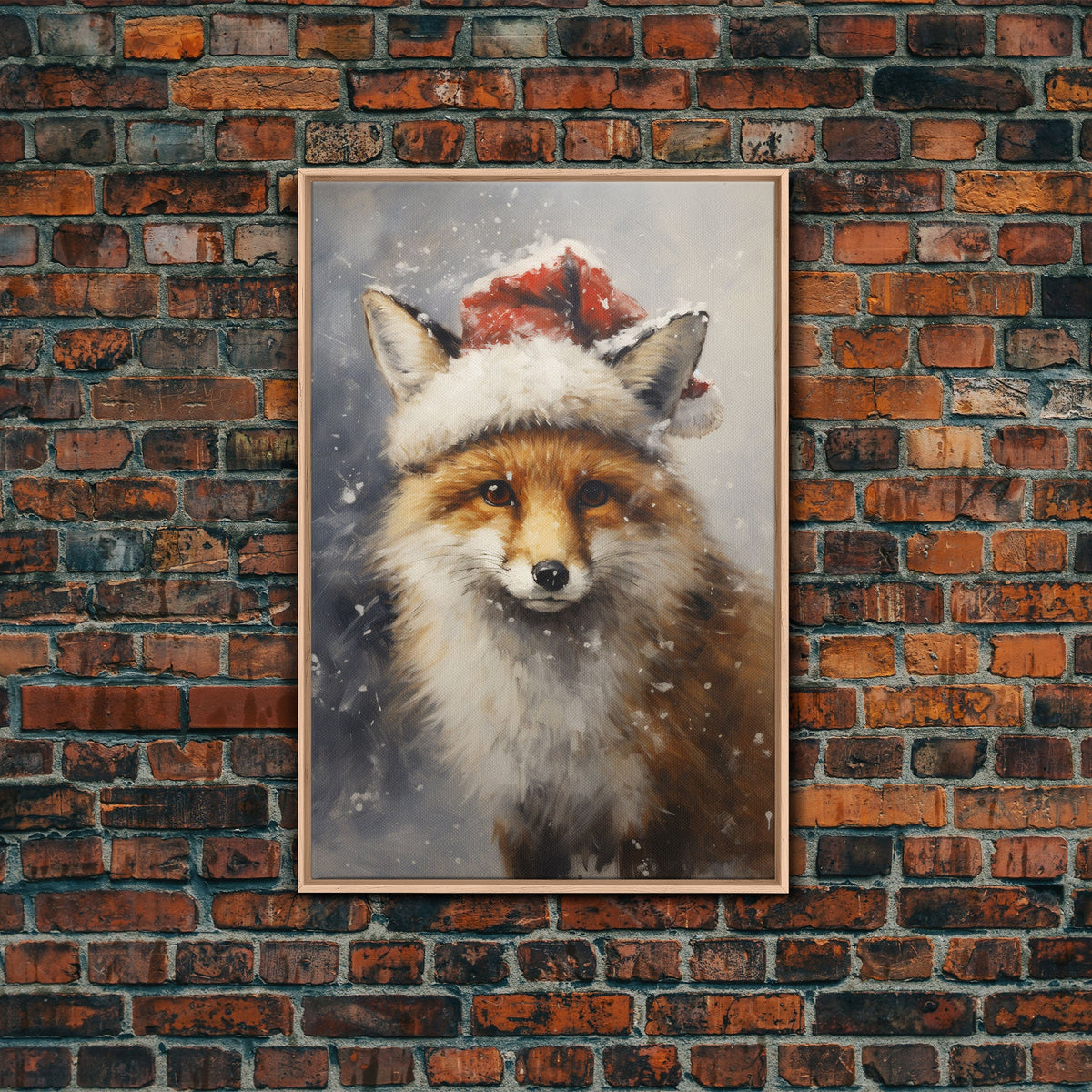 Cute Christmas Fox In A Santa Hat, Christmas Art, Christmas Decor, Christmas Wall Art, Farmhouse Christmas, Vintage Christmas, Fox Art