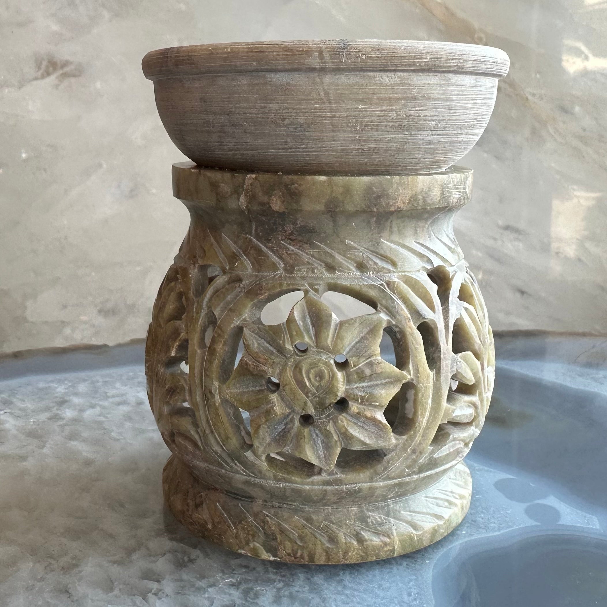 Carved Soapstone Essential Oil Burner 3" | Decorative | Wiccan Center