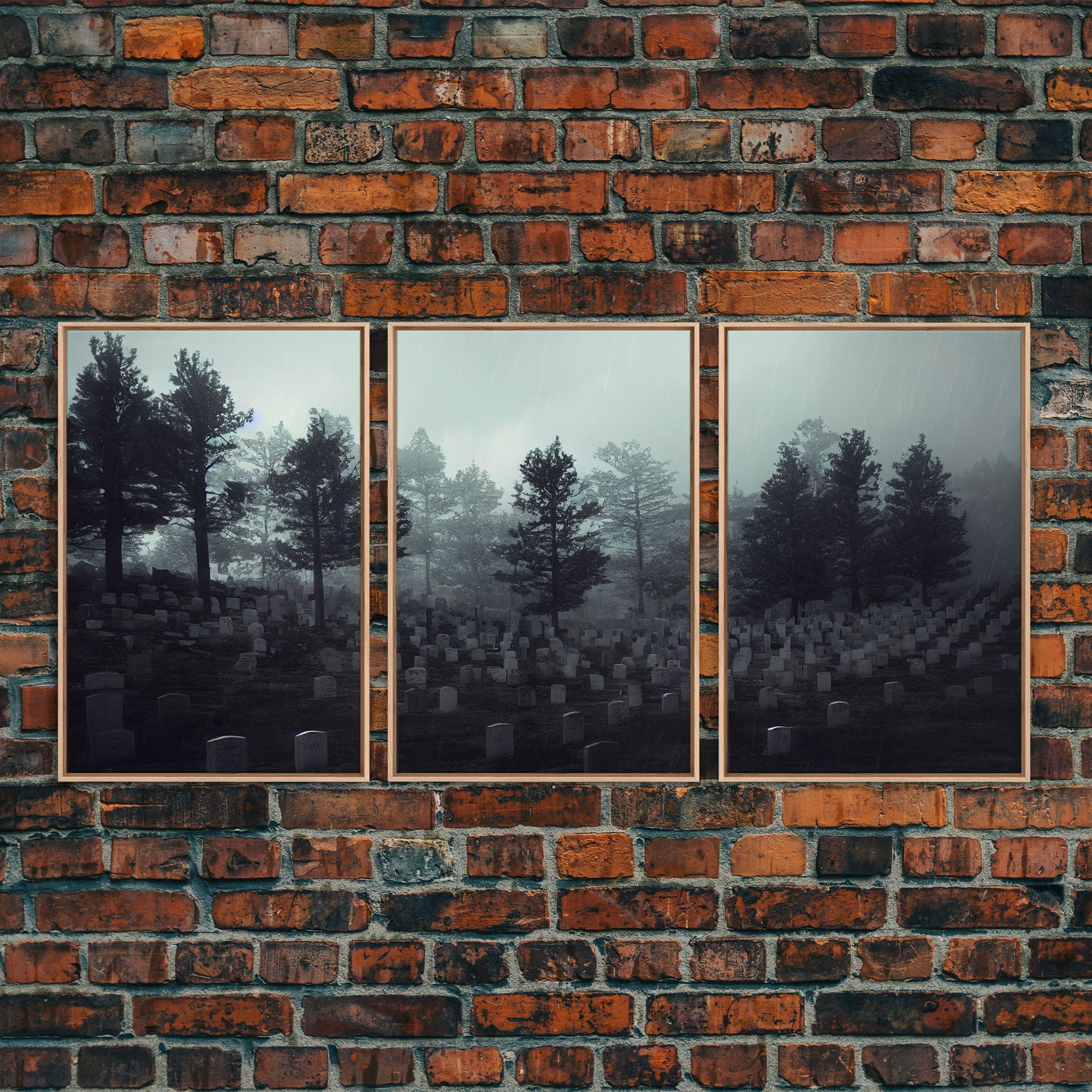 Spooky haunted graveyard at night, art for witches, 3 piece canvas, 3 piece wall art, cemetery art | | Wiccan Center