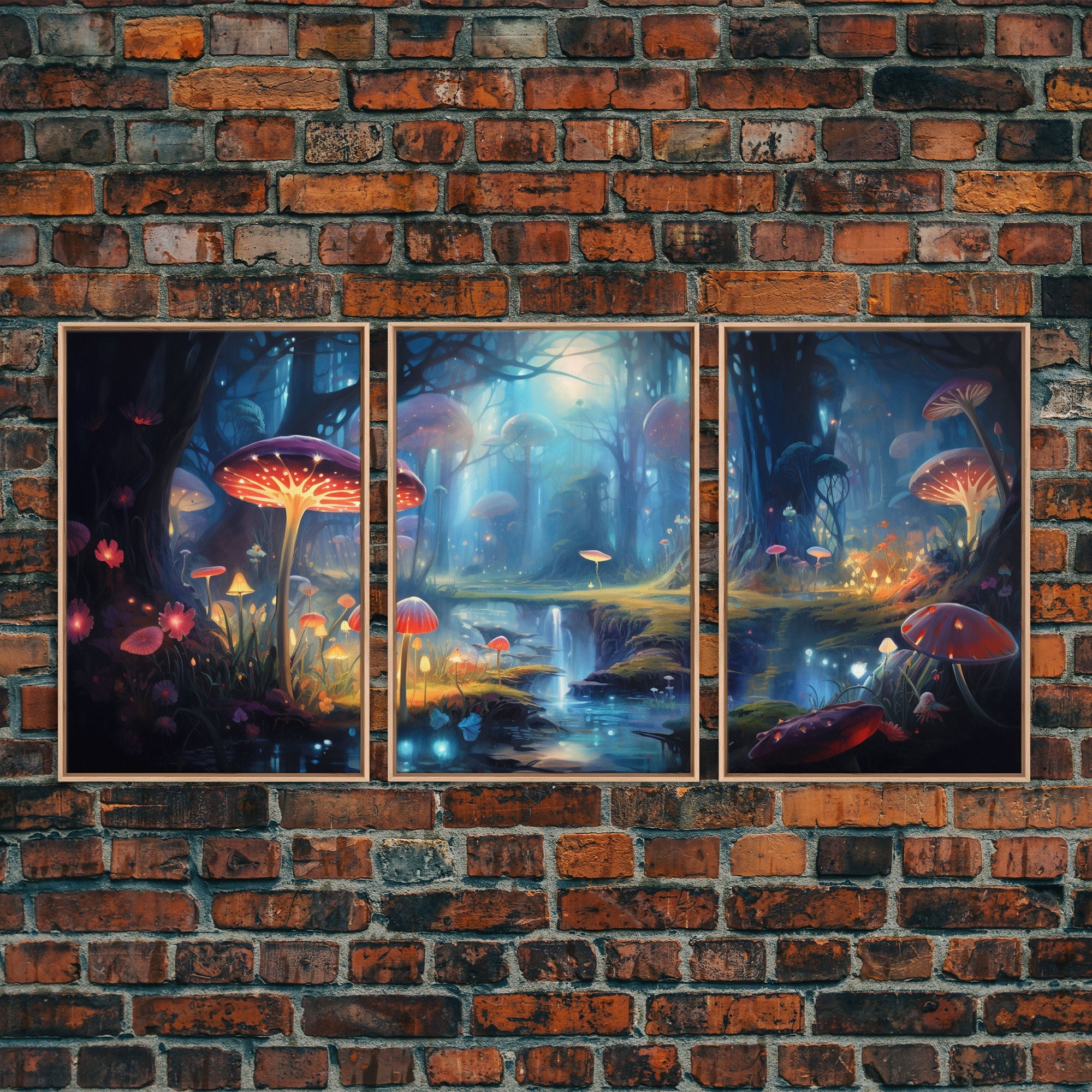 Magical dark forest art print on canvas, fantasy forest, oil style painting, large landscape wall art for home, ready to hang, 3 Piece Art | | Wiccan Center