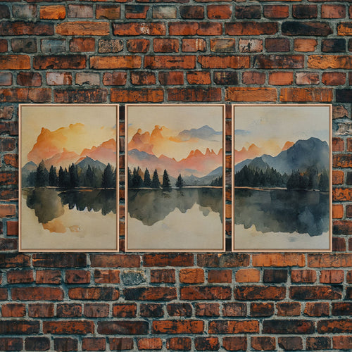 A Forest Fire At Sunset, 3 Piece Canvas Wall Decor, Ready To Hang Canvas Prints, Watercolor, Orange Landscape Sunset Art, Canvas Wall Decor | | Wiccan Center