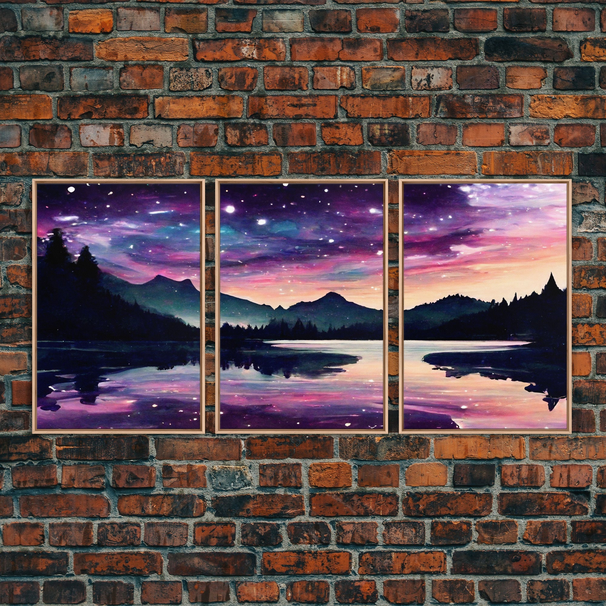 Fantasy Starry Night Magical Forest Landscape, 3 Piece Wall Art, Ready To Hang Canvas Print, Cool Unique Living Room Wall Art Decor | | Wiccan Center