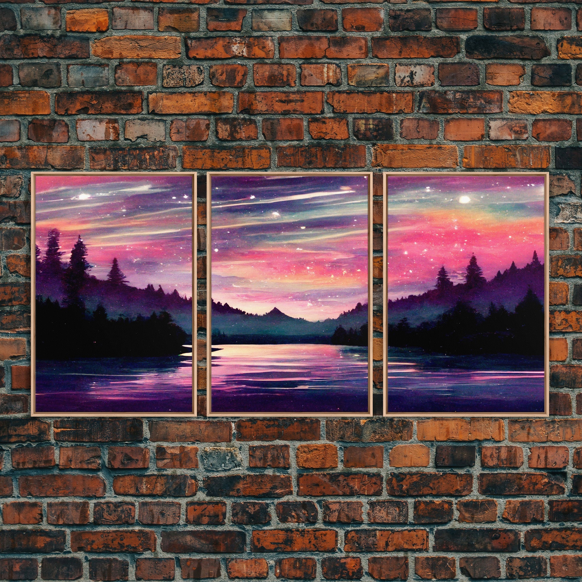 Starry Night Magical Forest Fantasy Landscape, 3 Piece Wall Art, Ready To Hang Canvas Print, Cool Living Room Wall Art Decor | | Wiccan Center