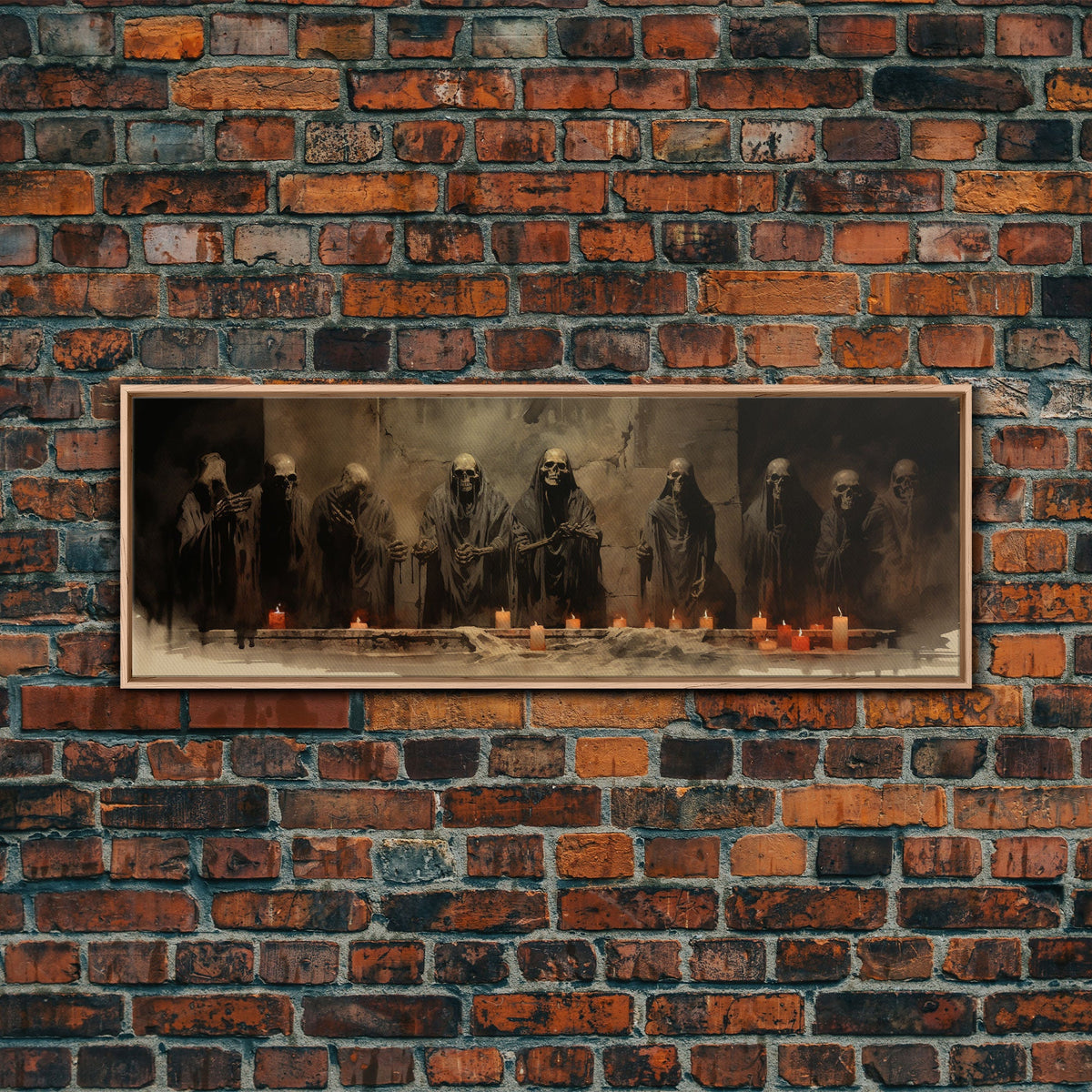 The Skeleton Cult Panoramic Canvas Print, Framed Halloween Art, Spooky Decor, Halloween Art, Halloween Wall Art, Halloween Art Print | | Wiccan Center