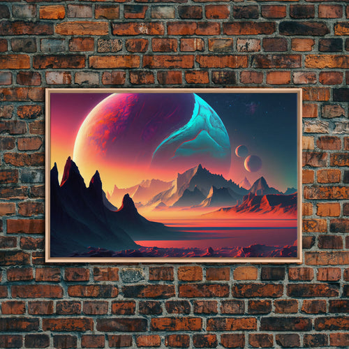 3 Moon Fantasy World, Retro Style Sci-Fi Art, Framed Canvas Print, Futuristic Art, Fantasy Decor | | Wiccan Center
