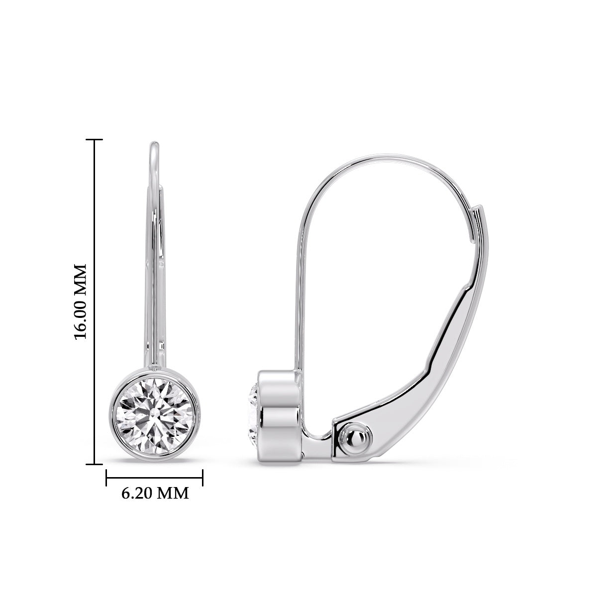 Lever Back Bezel Set Round Diamond Earrings