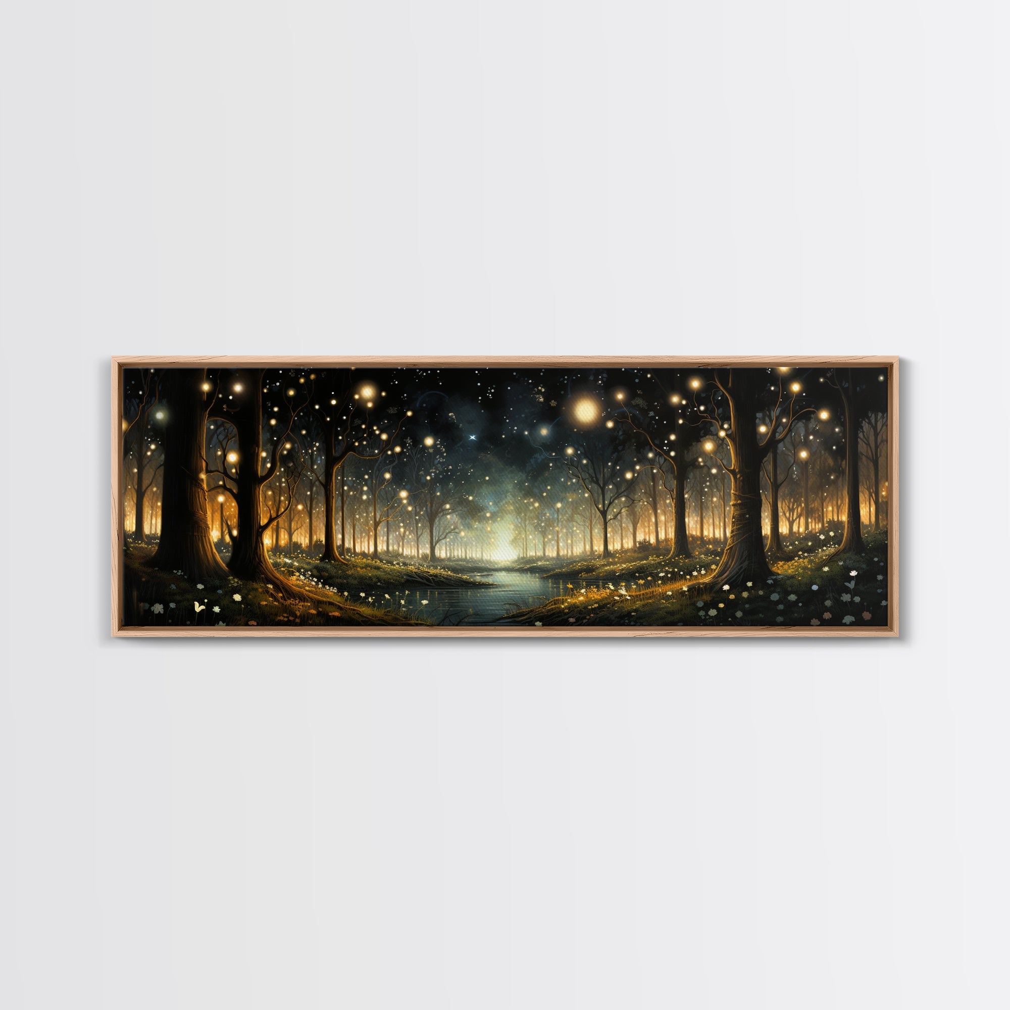 Fantasy Forest Fireflies - Framed Canvas Print - Gorgeous Fantasy Art with Glowing Lightning Bugs - Framed Wall Art for a Magical Touch | | Wiccan Center