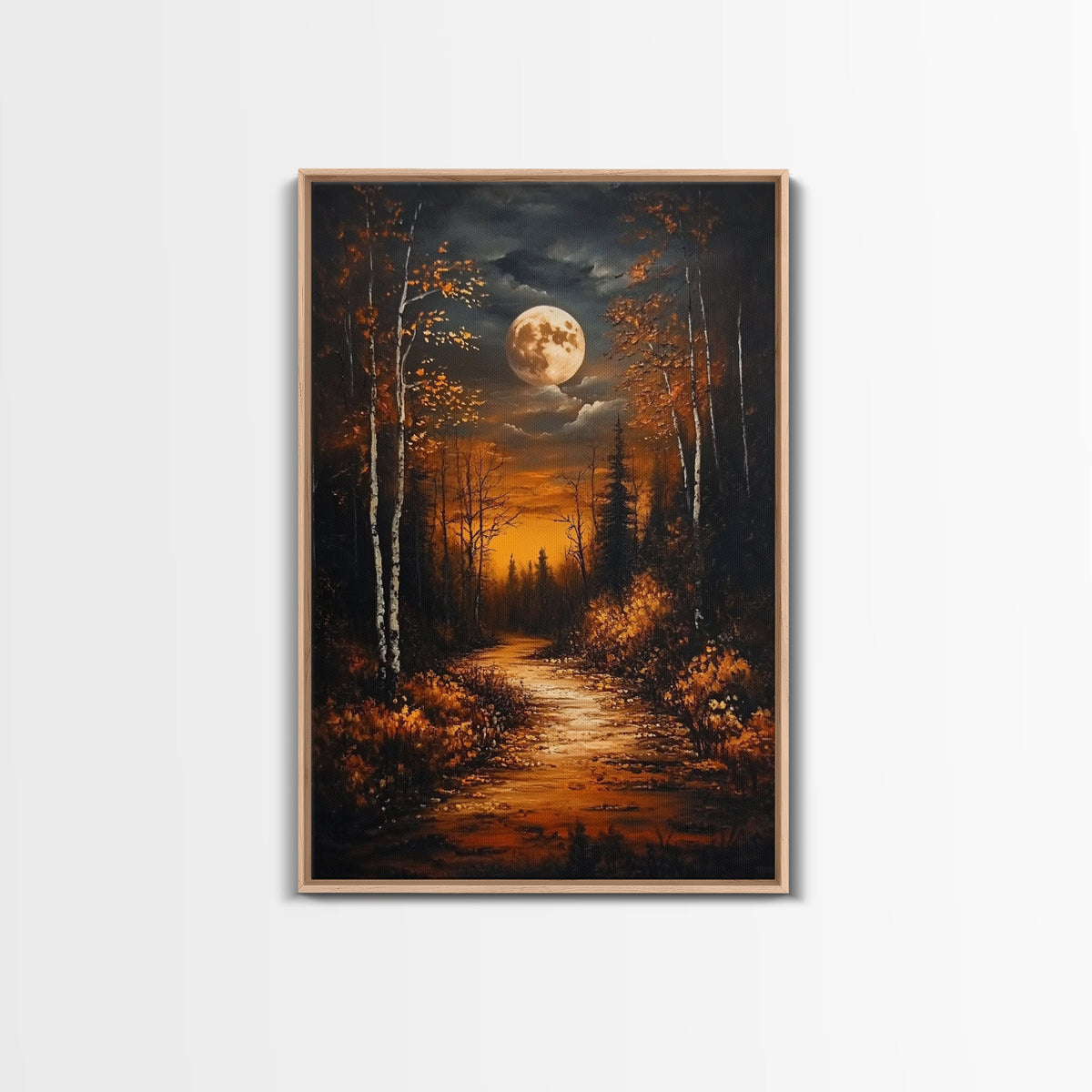 Full Moon Over The Haunted Forest, Framed Canvas Print, Wood Framed Wall Art, Dark Academia Witchy Decor, Moody Home Decor | | Wiccan Center